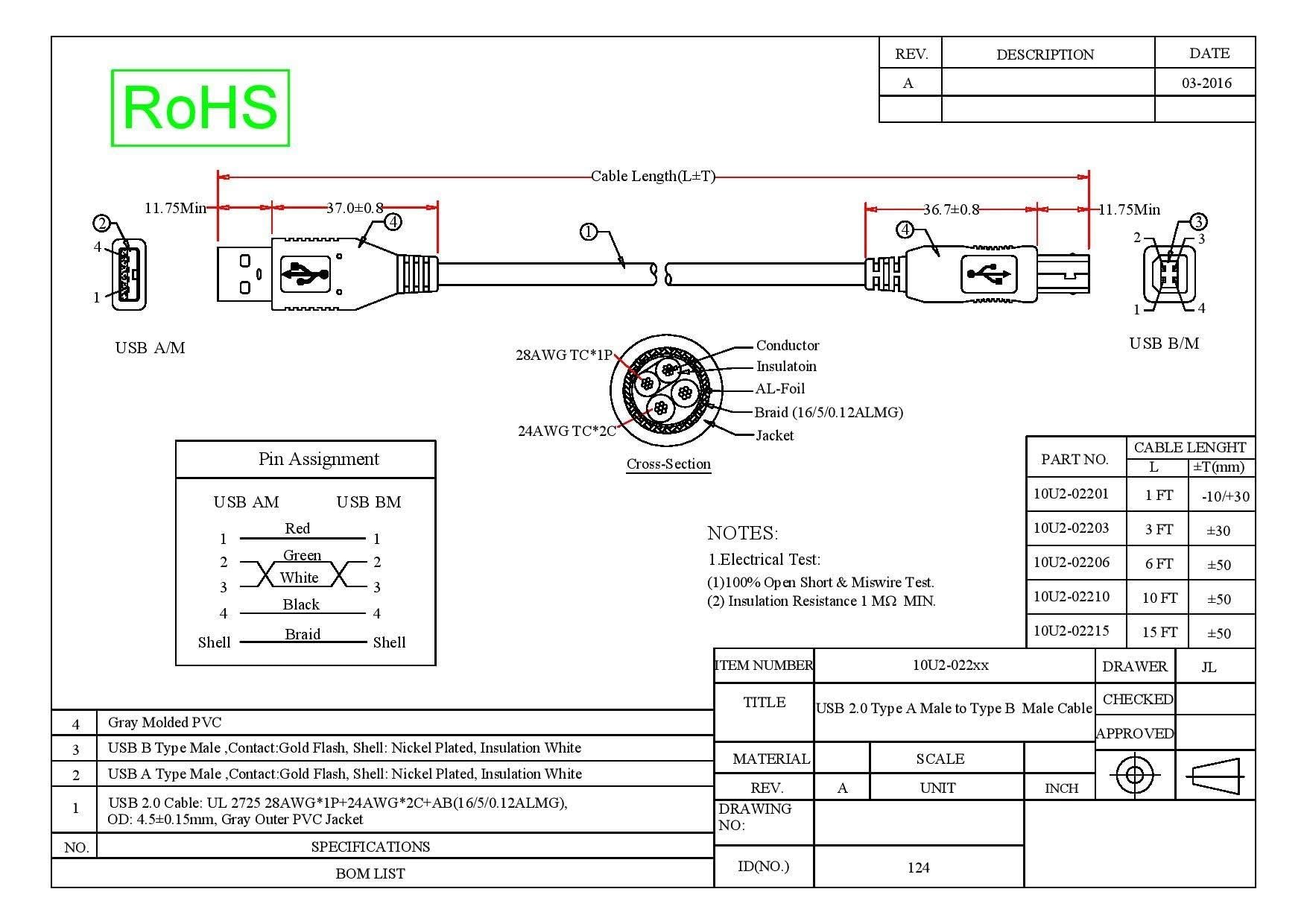 1ft USB 2.0 cavo stampante/dispositivo, nero, tipo A maschio/tipo B maschio spina, A maschio a B maschio ad alta velocità cavo USB, USB 2.0 a tipo B cavo, cavo stampante tipo B, CableWholesale