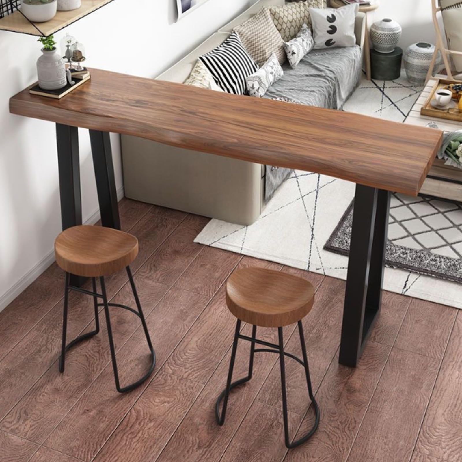Table de bar étroite en bois massif meuble haut de cuisine 120cm