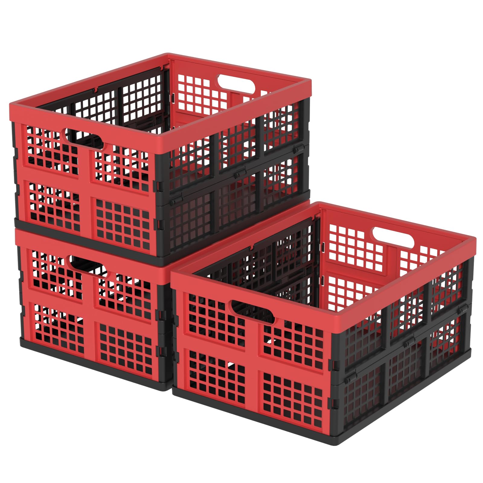 Ucake 3 Packs Plastic Collapsible Crate, Folding Storage Crates, 30 L