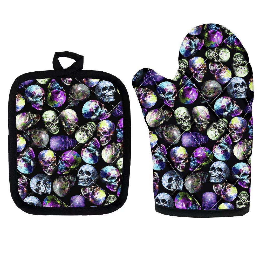 Ouija Ofenhandschuhe & Topflappen – Silikon, Hitzebeständig, Mit Totenkopf-Design, 4-teilig