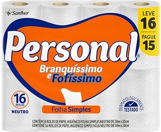 Papel Higiênico Personal Branquíssimo e Fofíssimo Folha Simples Leve 16 Pague 15 rolos de 30 m