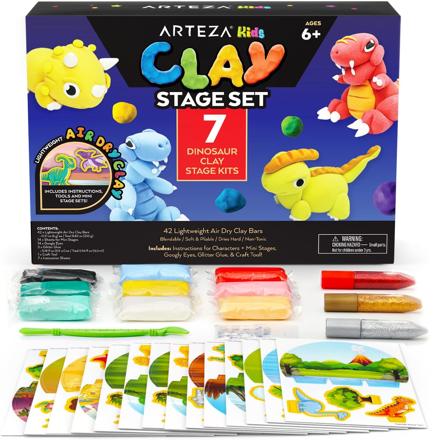 Arteza Kids Air-Dry Clay, 42 Bars, Dream Career Modeling Clay Kit, 14 Mini-Stages, 14 Googly Eyes, 3 Glitter Glues, 1 Craft Tool, 7 Instruction Sheets, Craft Supplies for Learning and Developing : Everything Else