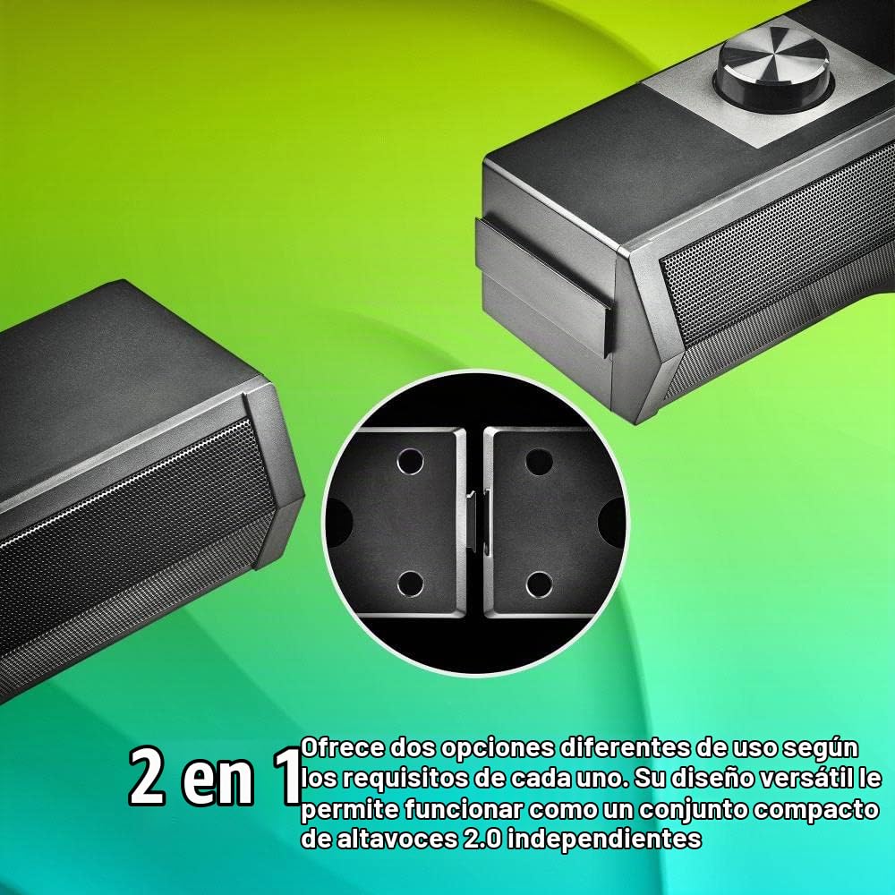 NGS GSX-B1200 - Barra de Sonido 2.0 Gaming, Diseño Desmontable 2 en 1, 12W de Potencia, Luces RGB, Compatible con Tecnología Bluetooth 5.0 + Entrada Jack