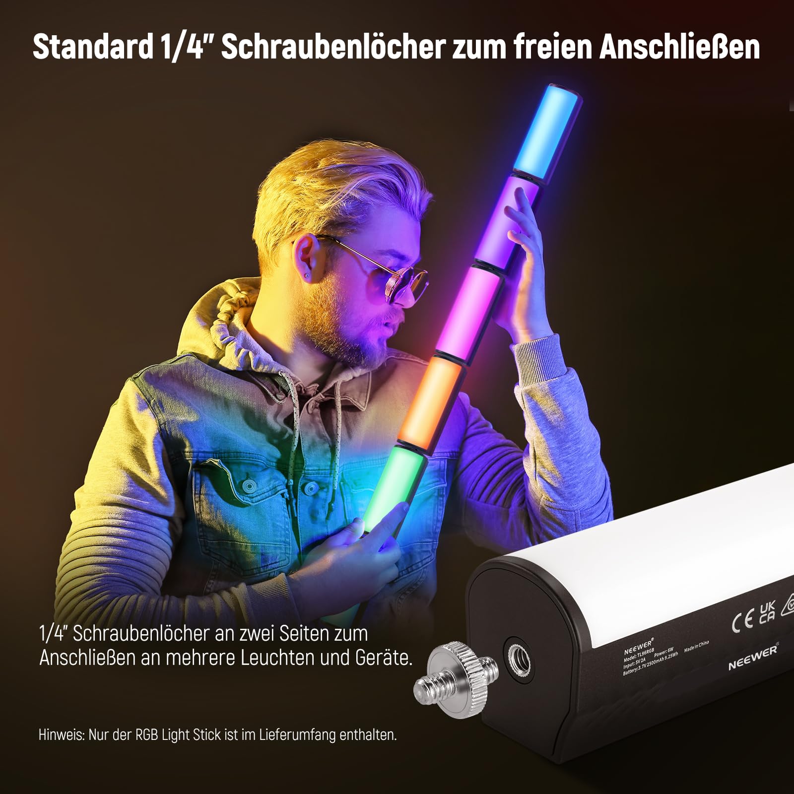 NEEWER Basics Magnetischer Handheld Lichtstab, 360° RGB Mini LED Video Tube Lighting Stick, 2500mAh Batterie, 2500K-8500K Dimmbar, Studio Kamera Fotografie TikTok YouTube Aufnahme Streaming, TL96RGB