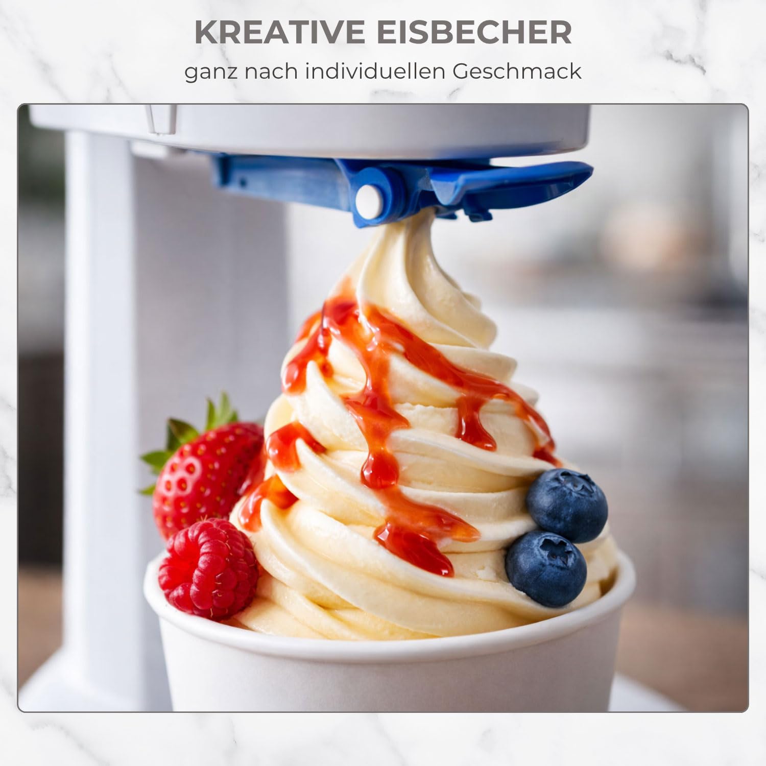 Gino Gelati Softeismaschine | Eismaschine für Zuhause | 1L Kapzität | schnelle Zubereitung ca. 20 Min | einfache Bedienung | ohne Kompressor | Blau/Weiß