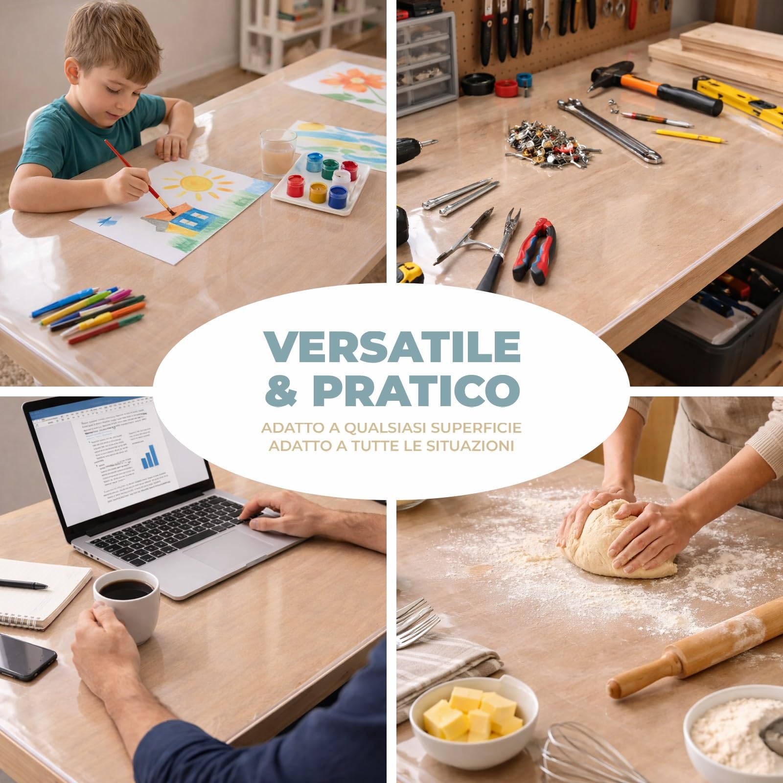 PARAMAISON Tovaglia Trasparente 100x220 cm Rettangolare, Spessore 2 mm, Copritavolo in PVC Impermeabile Antimacchia e Antigraffio, Protezione Tavolo Flessibile Alta Qualità - 3
