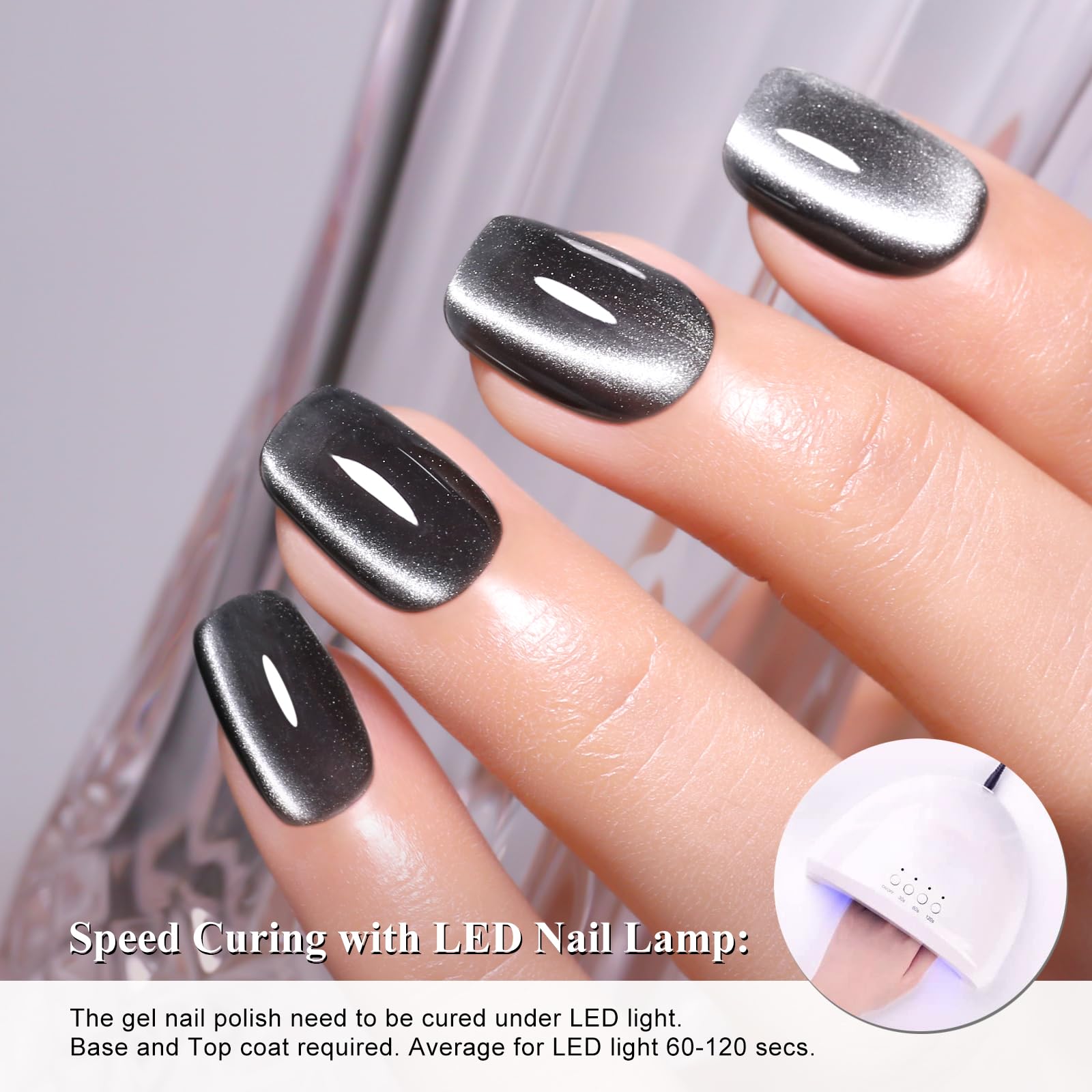 15ml Smalti in gel per unghie Semipermanente Occhio di gatto magnetico Glitter Argento, Smalto per unghie in gel Cat Eye Holographic Shining Glitter super brillante - 4