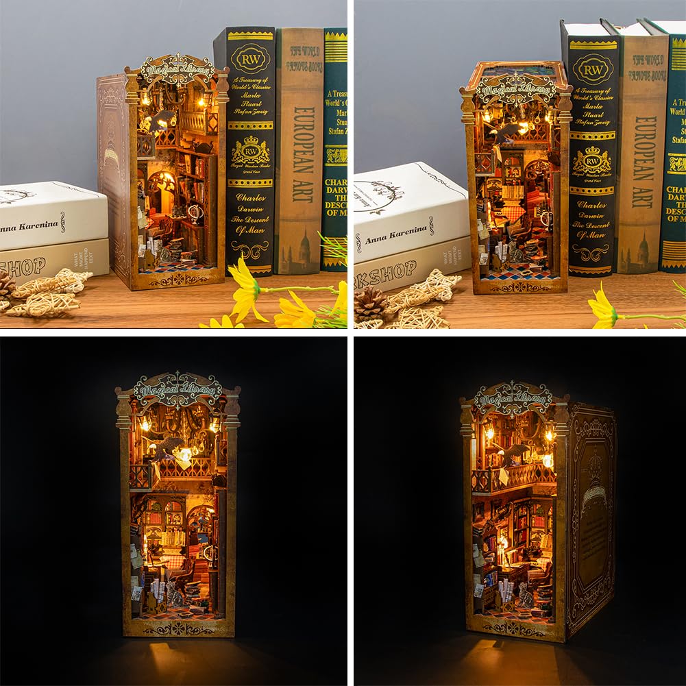 Kit fai da te per casa in miniatura, in stile europeo, kit per la casa delle bambole in miniatura, design a specchio illusione, libreria, decorazione da scrivania, modello creativo, regalo per donne e
