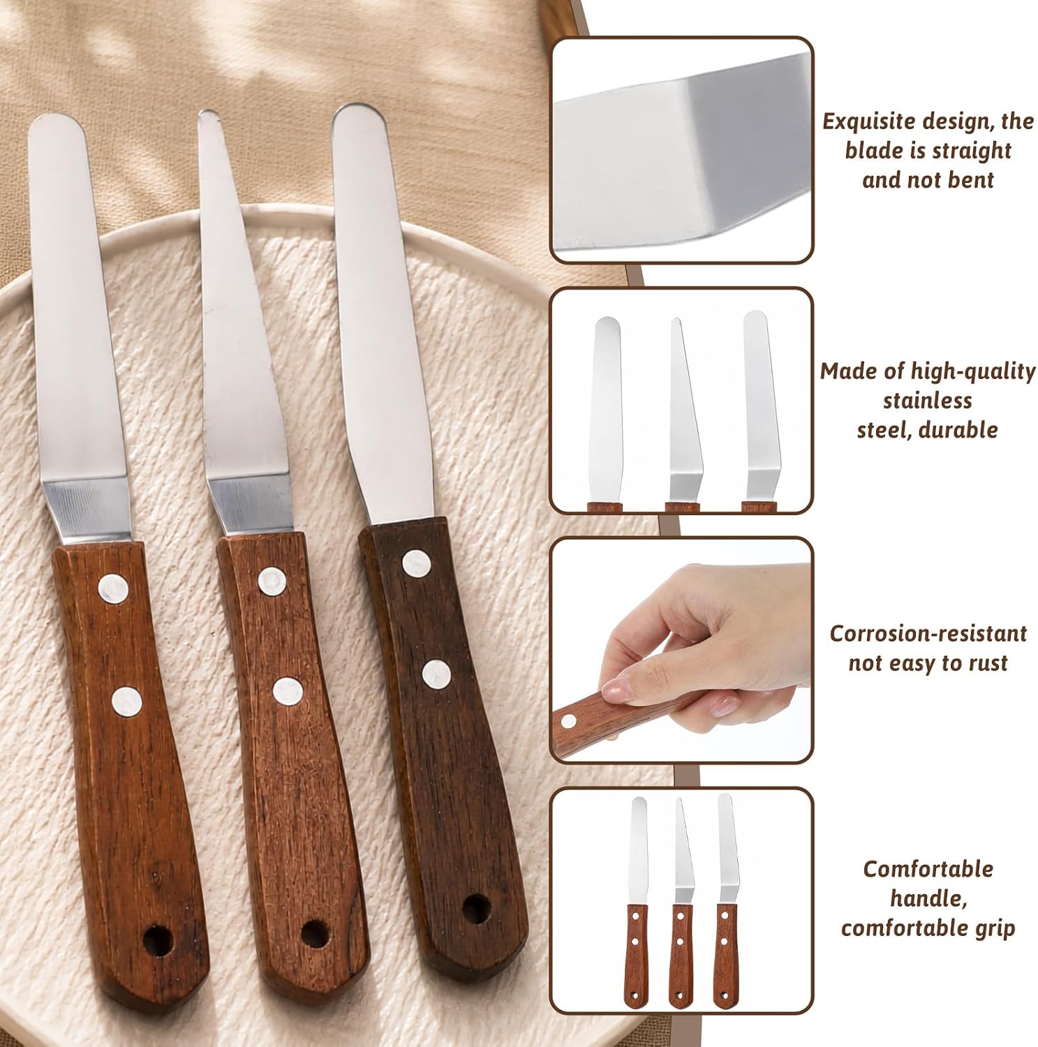 Straight Icing Spatula, 3-Pack Stainless Frosting Cake Spatula Set 4”Metal Decorating Spatulas