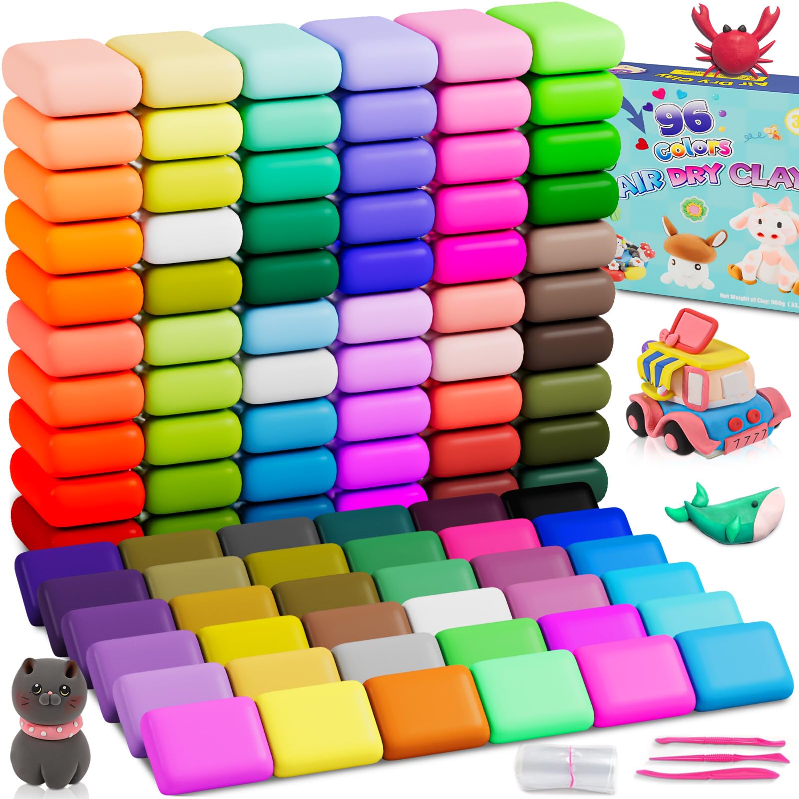 Clay　セット Amazon.com: EDIFON 96 Colors Air Dry Clay, Safe Non-Toxic Modeling