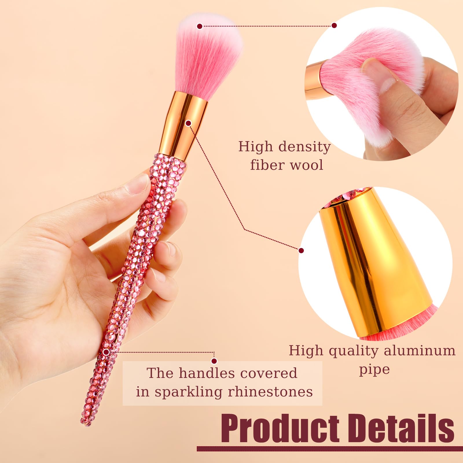 Rtteri 13 Pcs Rhinestone Makeup Brushes Set Yellow Bling Crystal Professional Face Cosmetics Blending Liquid Foundation Powder Concealer Eye Shadows Make up Beauty Tool Glitter with Holder
