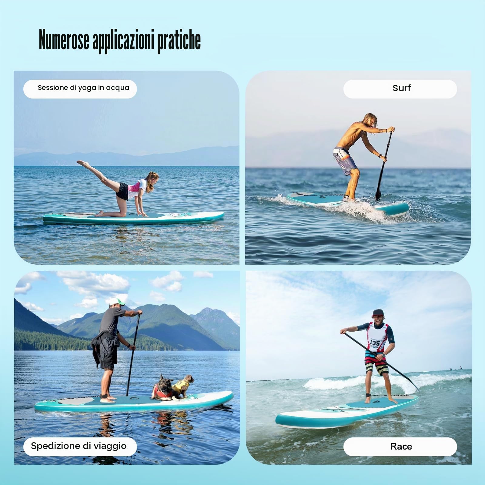 Tavola da SUP gonfiabile con pompa e pagaia regolabile, capacità di carico di 150 kg, per giovani e adulti (320 × 76 × 15 cm)