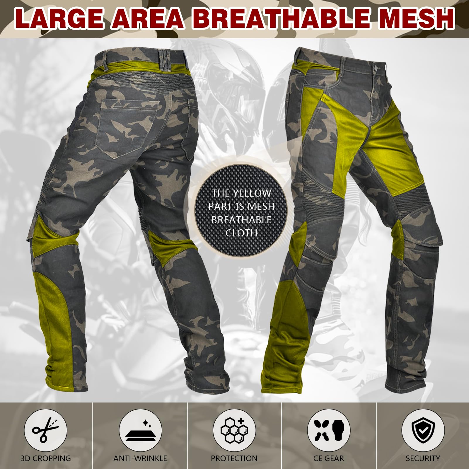 Pantaloni da Moto Uomo & Donna - Pantaloni Biker Elasticizzati con Protezioni Ginocchia & Fianchi, Approvati CE, Comodi E Resistenti Pantaloni Protettivi per Motociclisti