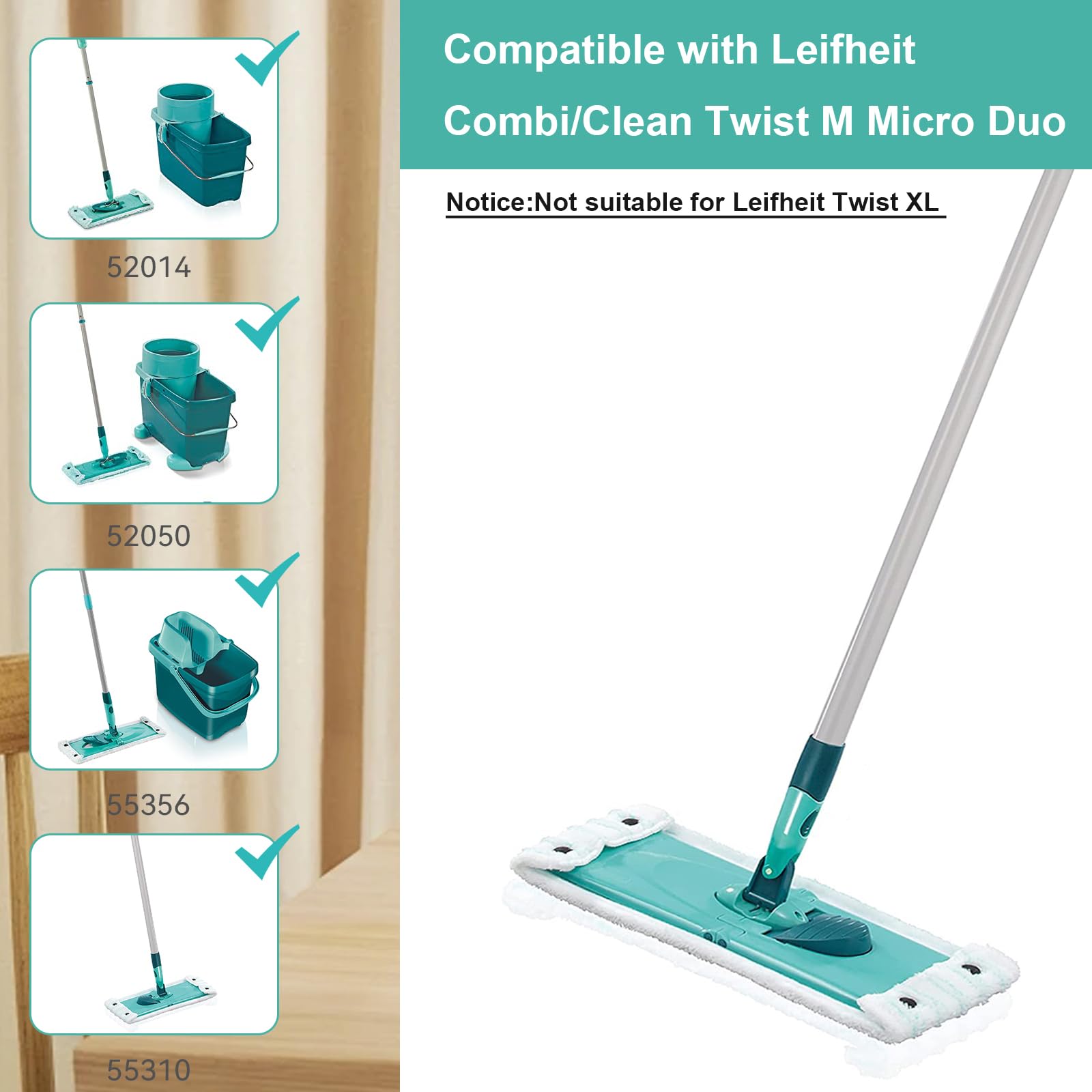 Sgizoku 6 pièces de rechange Leifheit Clean Combi Twist M Micro Duo Ensemble d'accessoires de rechange Mop fort pouvoir de nettoyage 42 x 15 cm