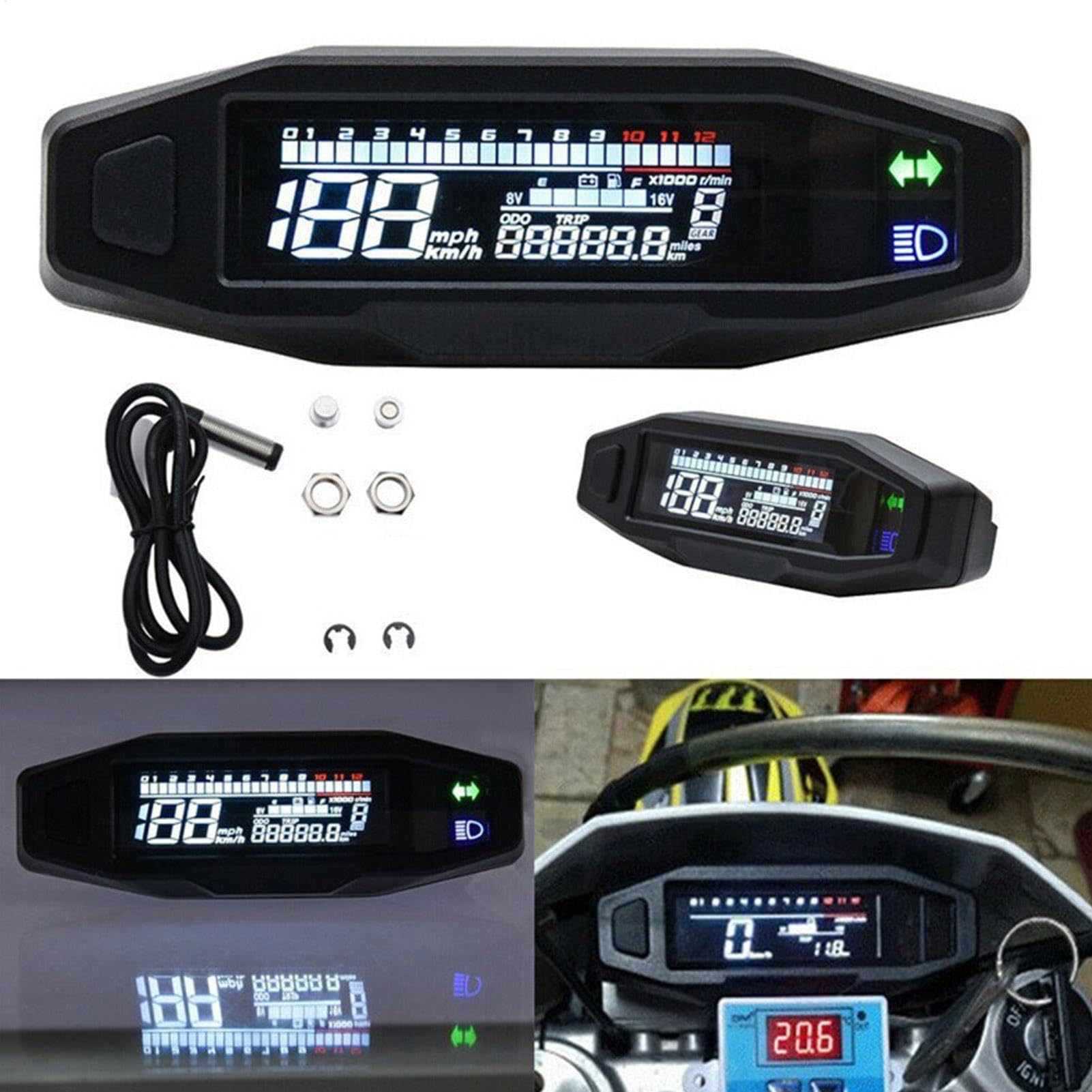 Compteur de vitesse moto Zestivra - Tachymètre à affichage numérique à écran LCD - Compteur de vitesse pour Dirt bikes, jauges de moto, instrument indicateur de vitesse