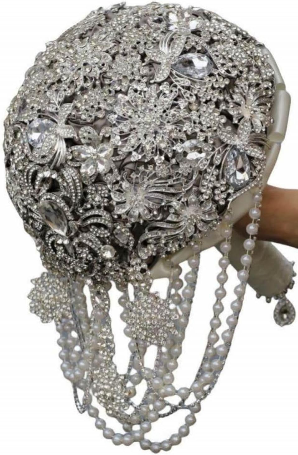 MaxxCloud Luxury Gatsby-Inspired Vintage Wedding Golden Brooch Bouquets Handmade Sliver Bling Glam Wedding Bridal Bouquet