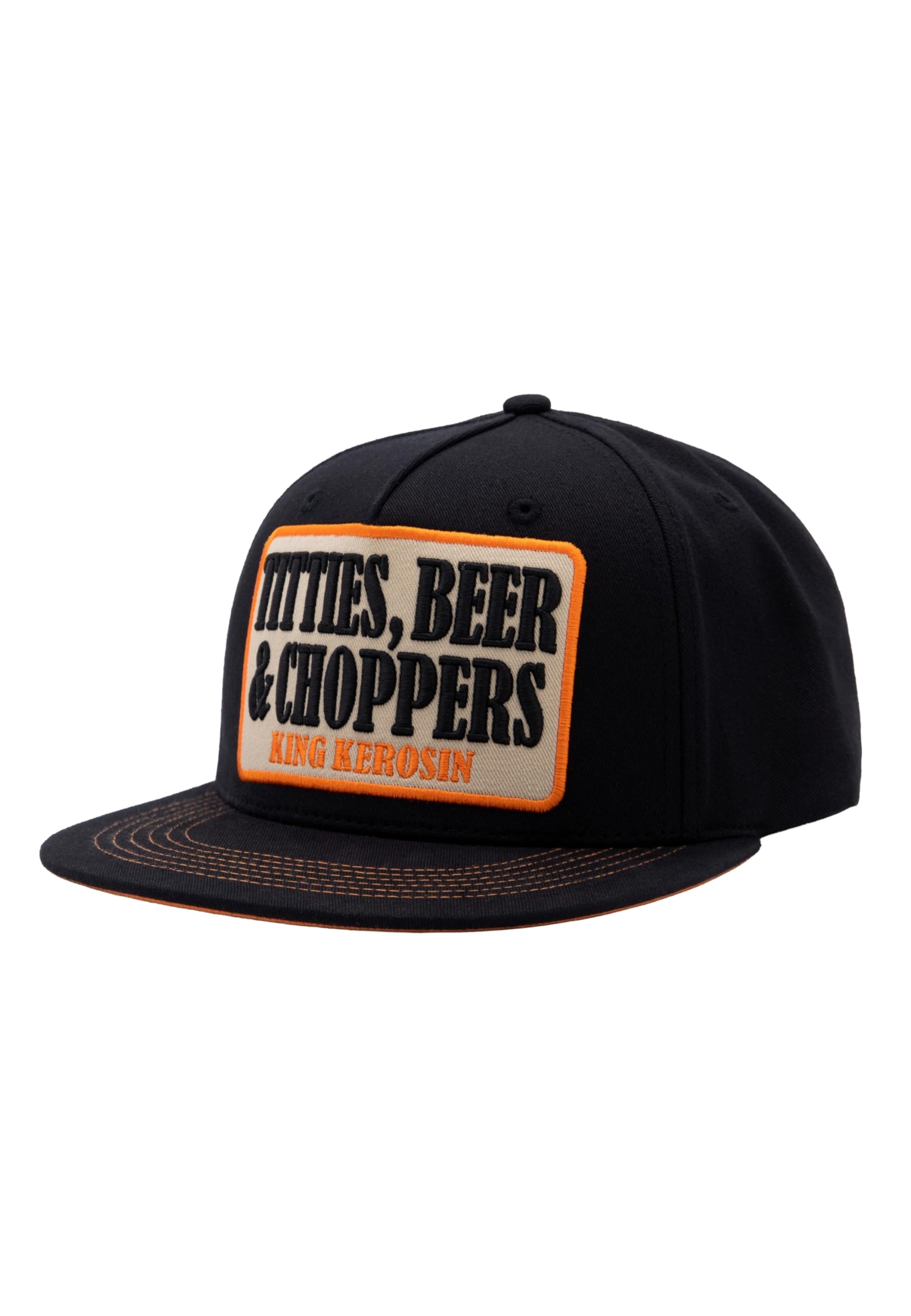 King Kerosin Gorra plana para hombre con parche bordado en 3D Titties, Beer & Choppers