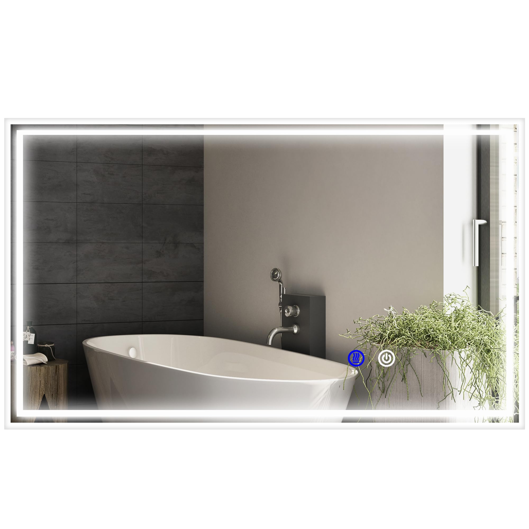 kleankin - Espejo de baño luminoso rectangular de pared LED, 3 colores, brillo ajustable, interruptor táctil, horizontal o vertical, 100 x 60 cm