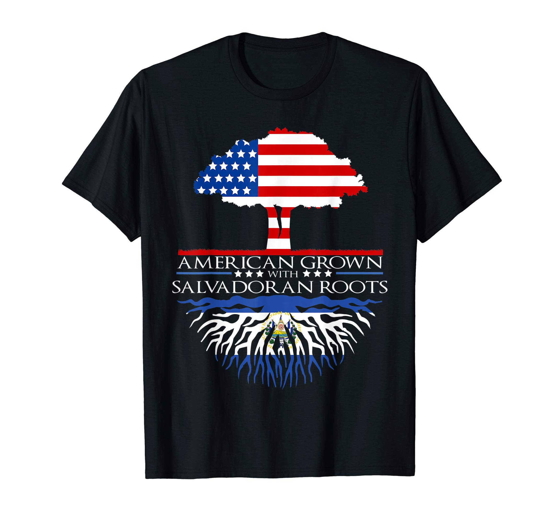 InGENIUS American Grown GiftsSalvadoran Roots American Grown Tree Flag USA El Salvador T-Shirt