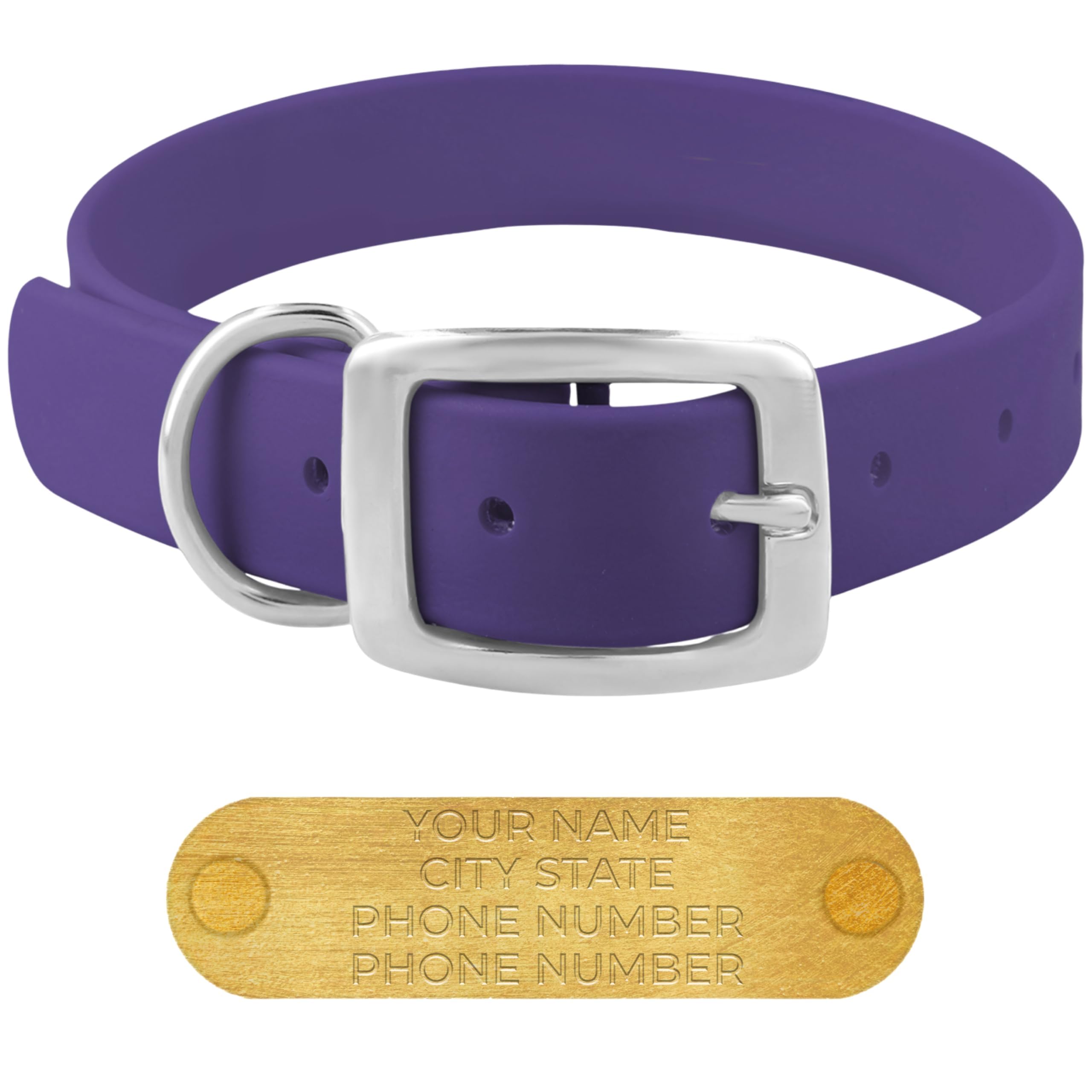 Regal Dog Products Large Purple Waterproof Dog Collars with Custom Engraved Name Plate | Vinyl Coated, Anti, Easy to Clean Personalized Biothane Dog
