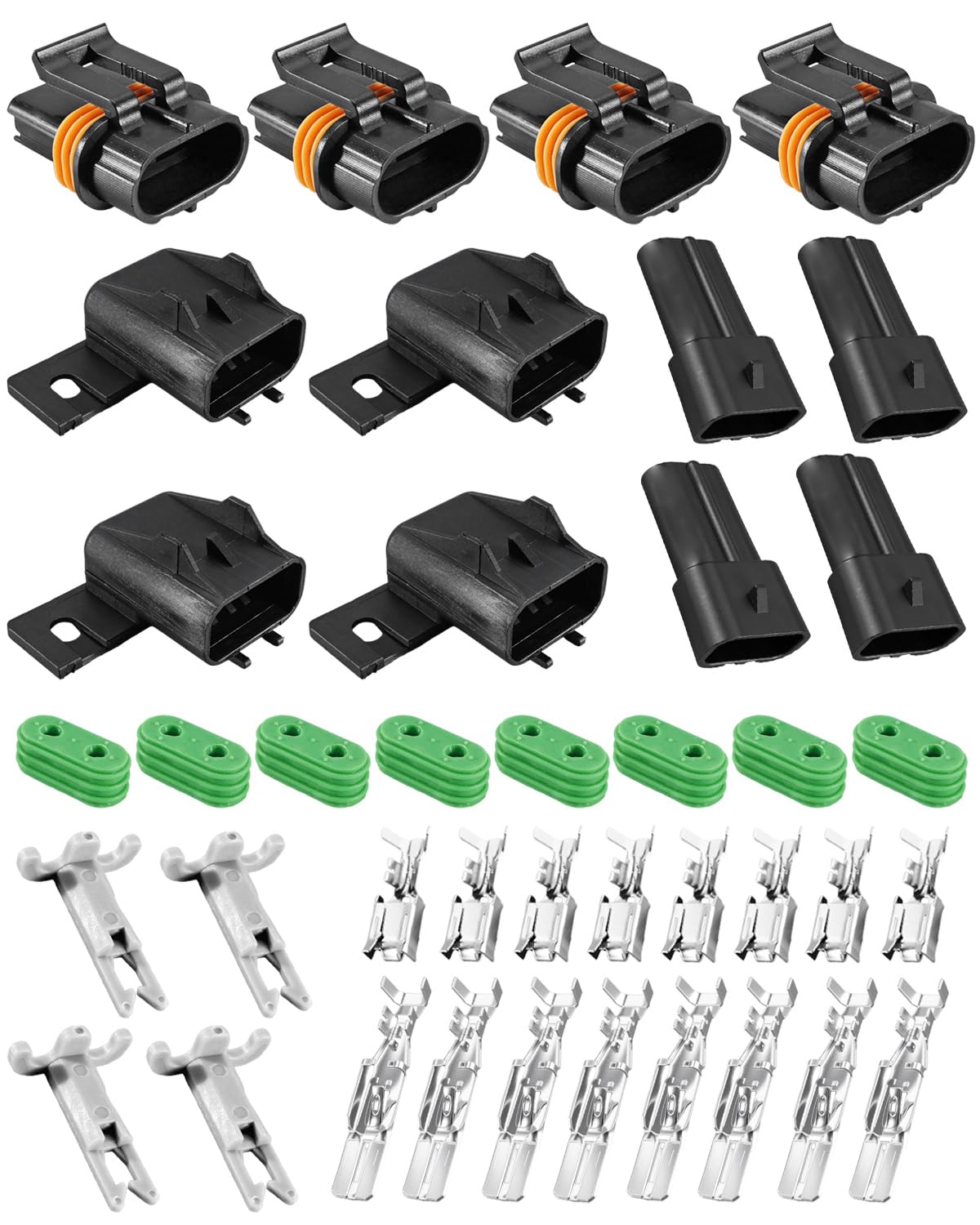 Terminales y sellos de conector impermeables de 2 pines y 46 amperios, 10-12 AWG hasta 16 V, 4 unidades