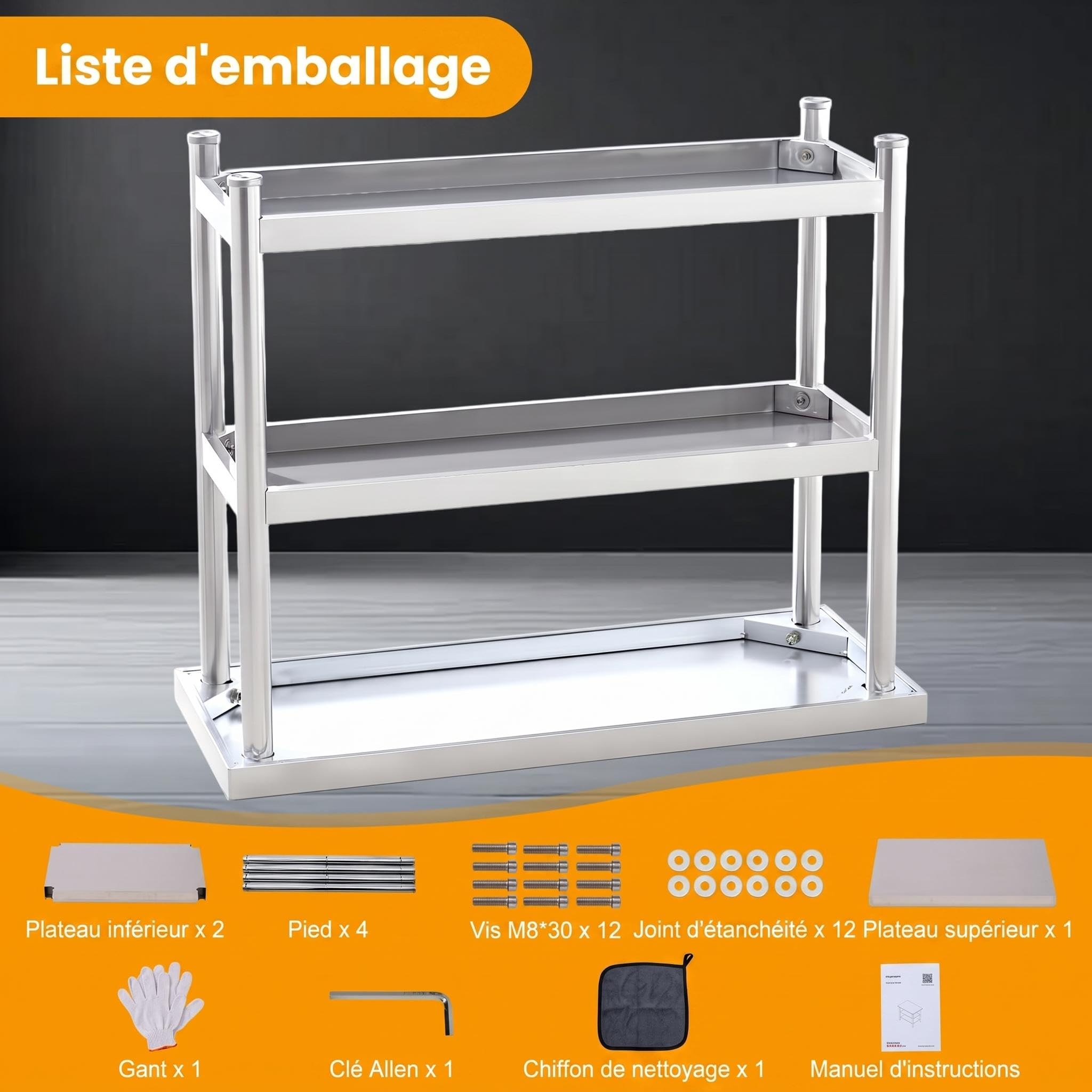 Garvee Table d’appoint 3 Niveaux en Acier Inoxydable 91 x 36 x 86 cm, Étagère de Rangement Robuste, Anti-Rouille et Facile à Nettoyer, pour Jardin, terrasse, Cuisine extérieure, Restaurant et Atelier