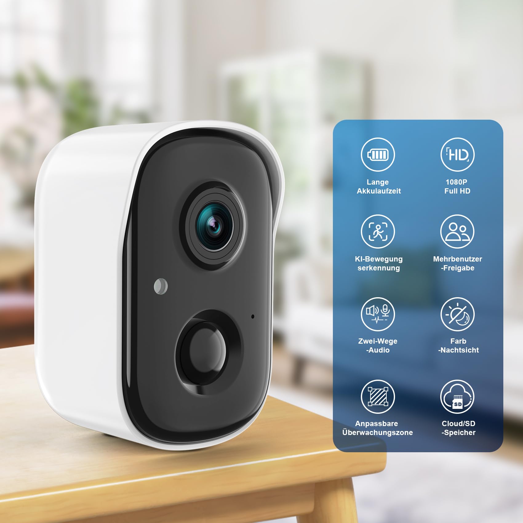 Überwachungskamera Außen–2K WLAN Kamera, Nachtsicht, kabellose Überwachungskamera Akku mit PIR-Bewegungserkennung, 2-Wege-Audio, IP65, Kompatibel mit Alexa/Google für Haus, Garten, Haustiere