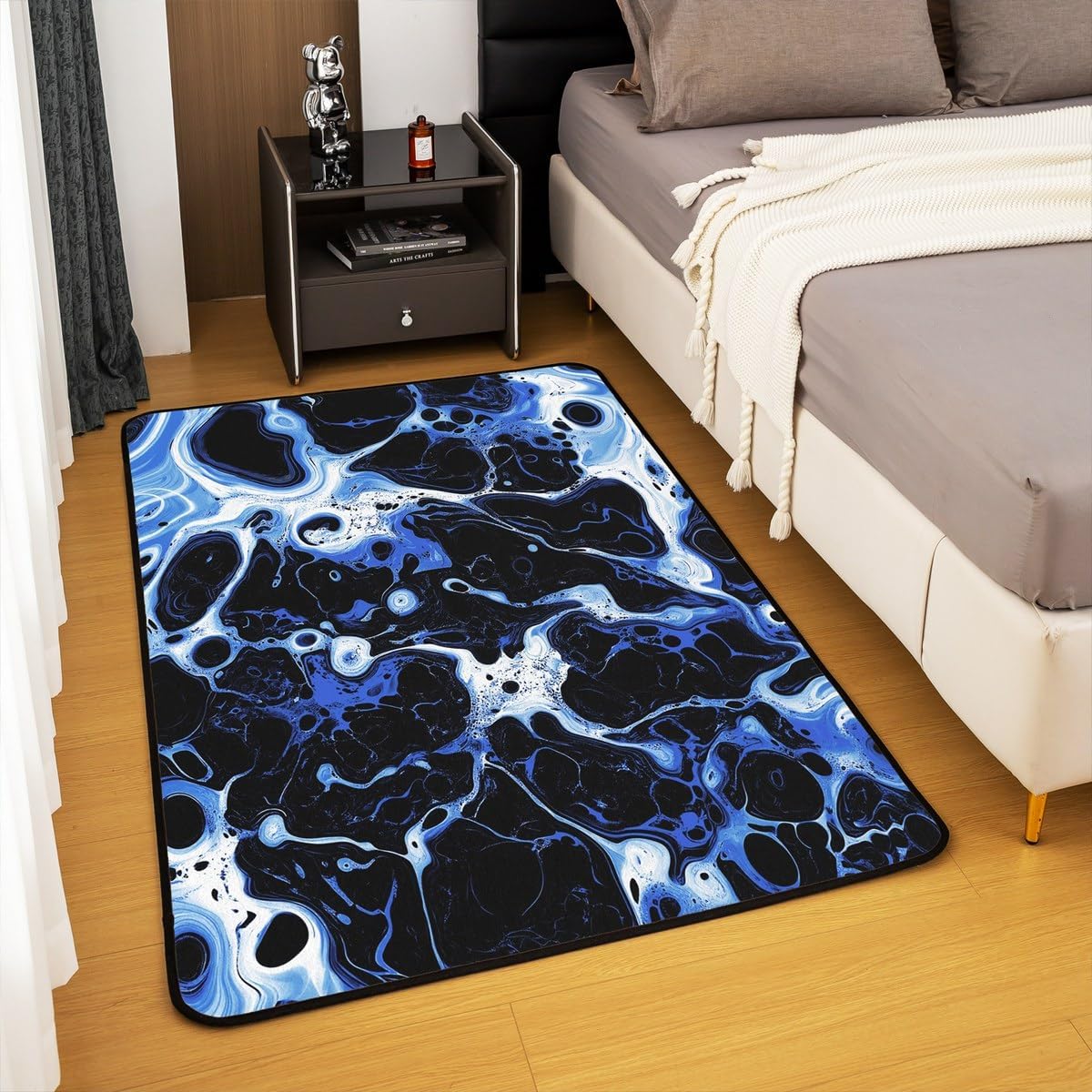 Erosebridal Area Rug 6'6" x 4'11" Tie Dye Living Room Rugs for Kids Boys Girls Quicksand Ombre Liquid Marble Watercolor Decorative Carpet Black White Dark Blue Non Slip Indoor Floor Mat