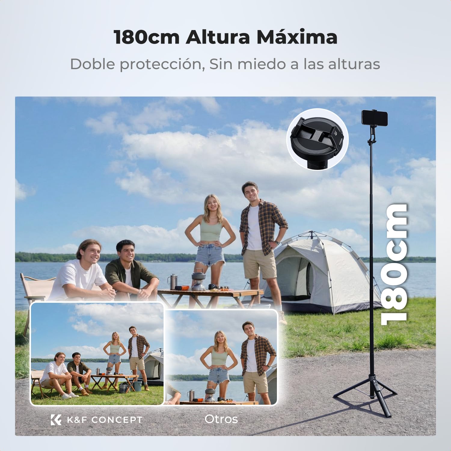 K&F CONCEPT TF08 180cm Trípode para Movil, 3-en-1 Palo de Selfie Magnético+Clip+Tornillo 1/4", Trípode Magnético Rotatorio de 360°, Compatible con iPhone 17-12 y Android,dji OSMO 3/4,Luna Ultra