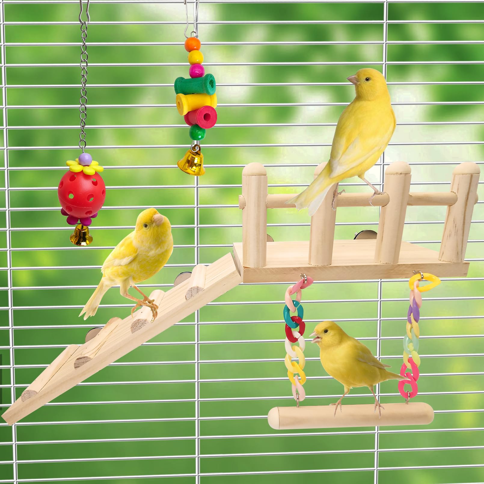 Hamiledyi Papageienschaukelspielzeug, Sitzstangen mit Kletterleiter, zum Kauen, Hängen, Stehen, buntes Spielzeug, Käfigzubehör für Sittiche, Sittiche, Finken, Lovebirds, Wellensittiche, Kanarienvögel