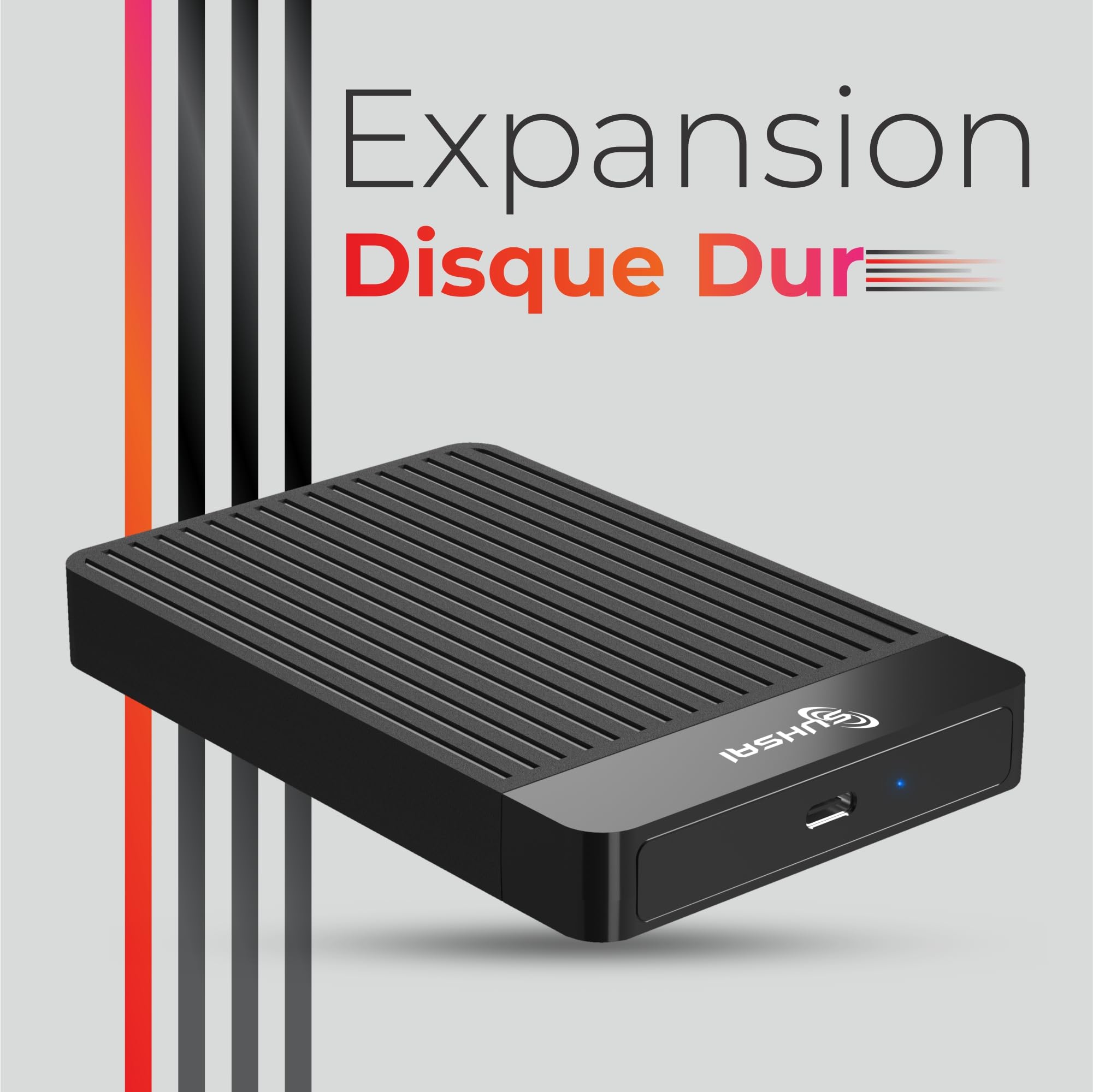 SUHSAI Disque Dur Externe Portable 1 to, 2,5 Pouces, USB-C pour PC - Noir | Disque dur de sauvegarde ultra-fin compatible avec MacBook, ordinateur portable, ordinateur de bureau et Chromebook