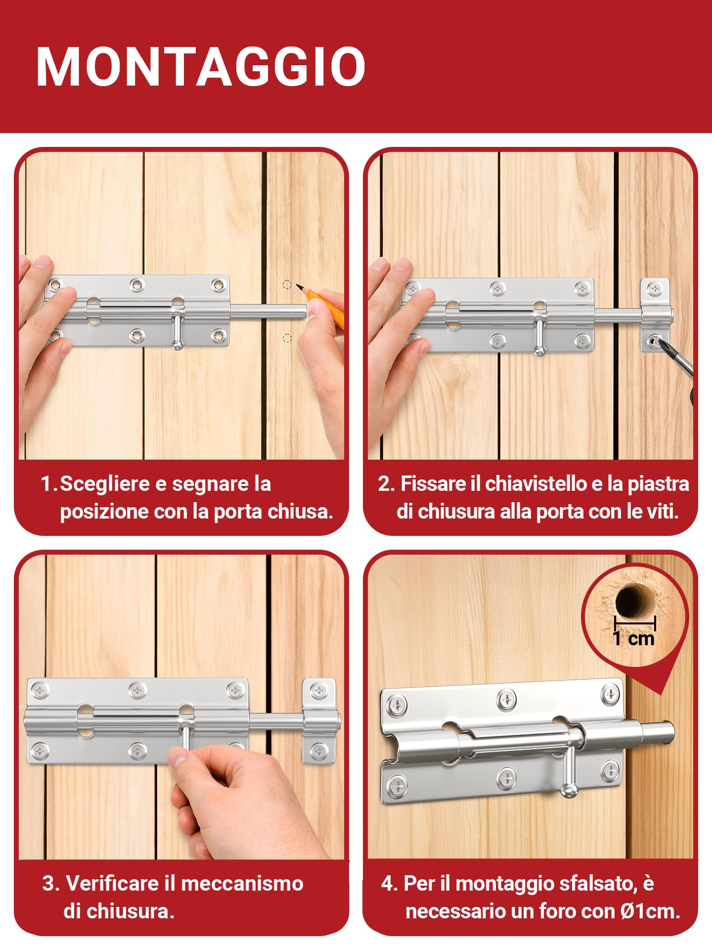 LouMaxx Set di 2 Chiavistelli per Porte - Catenaccio Porta 38x100 mm - Viti Incluse – Chiavistello di Sicurezza – Serratura Porta Interna - Bullone – Serratura di Sicurezza