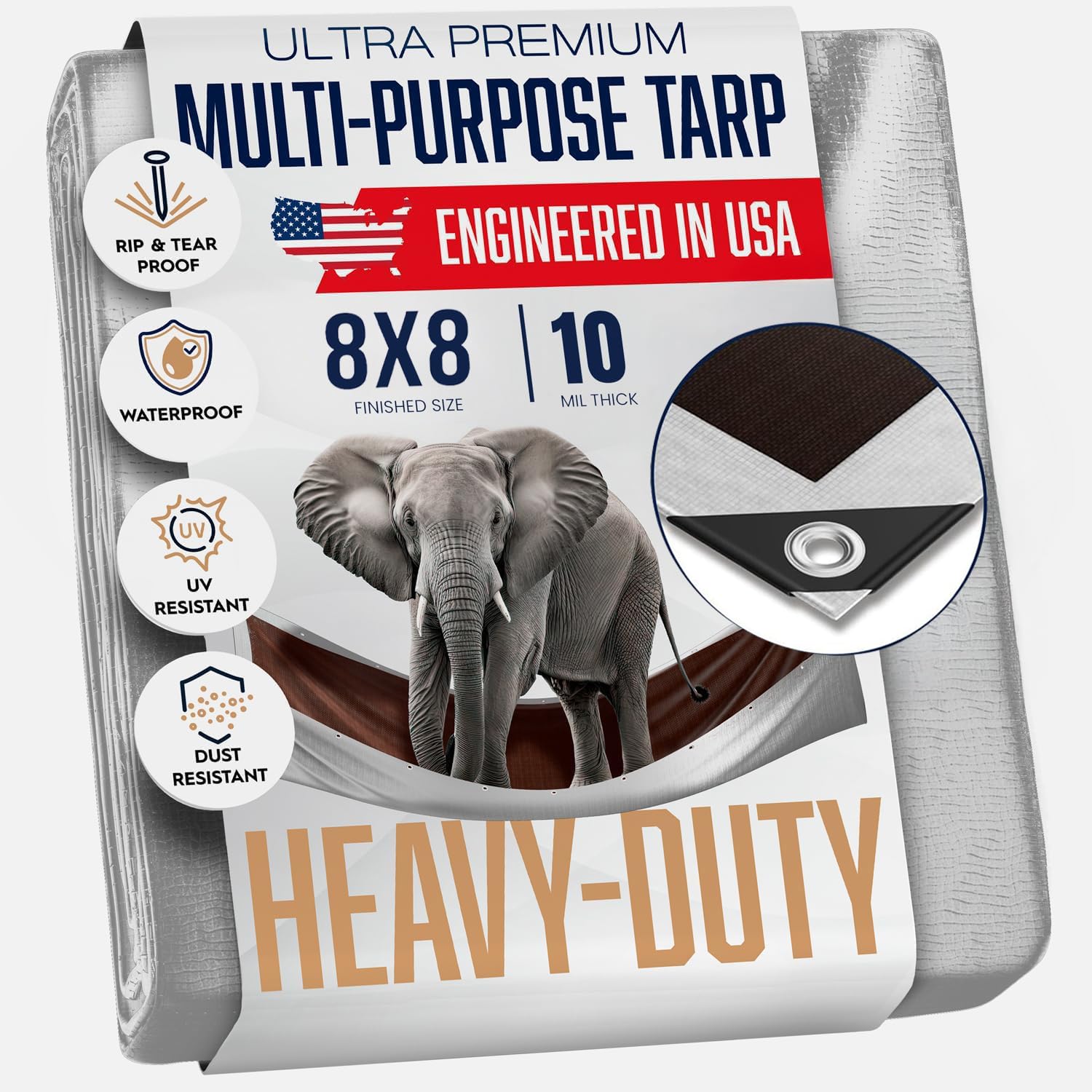 XtremeCoverPro 8'x10' Super Duty 14 Mil Silver/Tan Tarp – Waterproof & Reusable