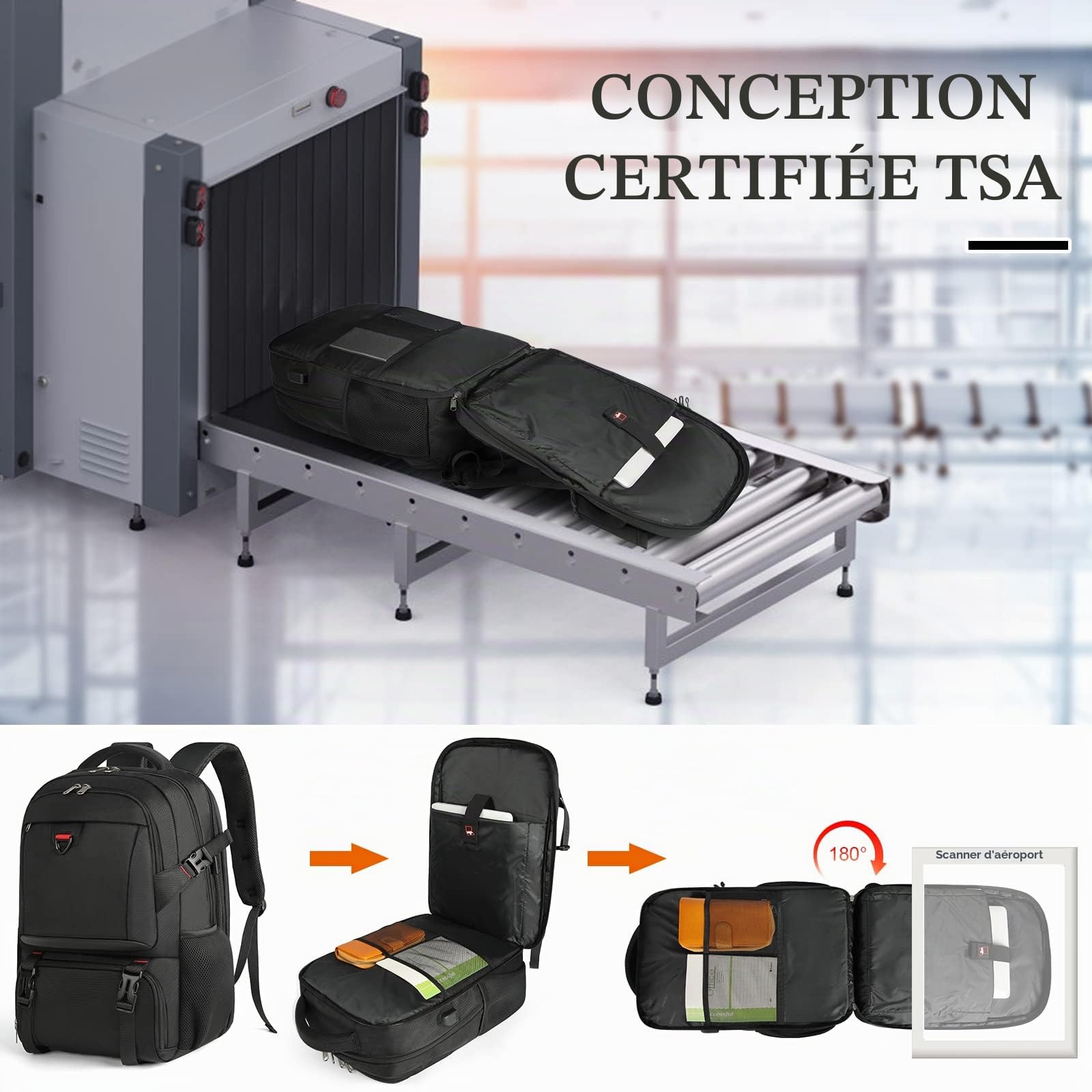NEWHEY Sac à Dos Ordinateur Portable 17.3 Pouces Avec Compartiment Isotherme pour Déjeuner et Port USB Sac de Voyage Imperméable Sac Isotherme Homme Femme Pique-Nique Travail École Noir