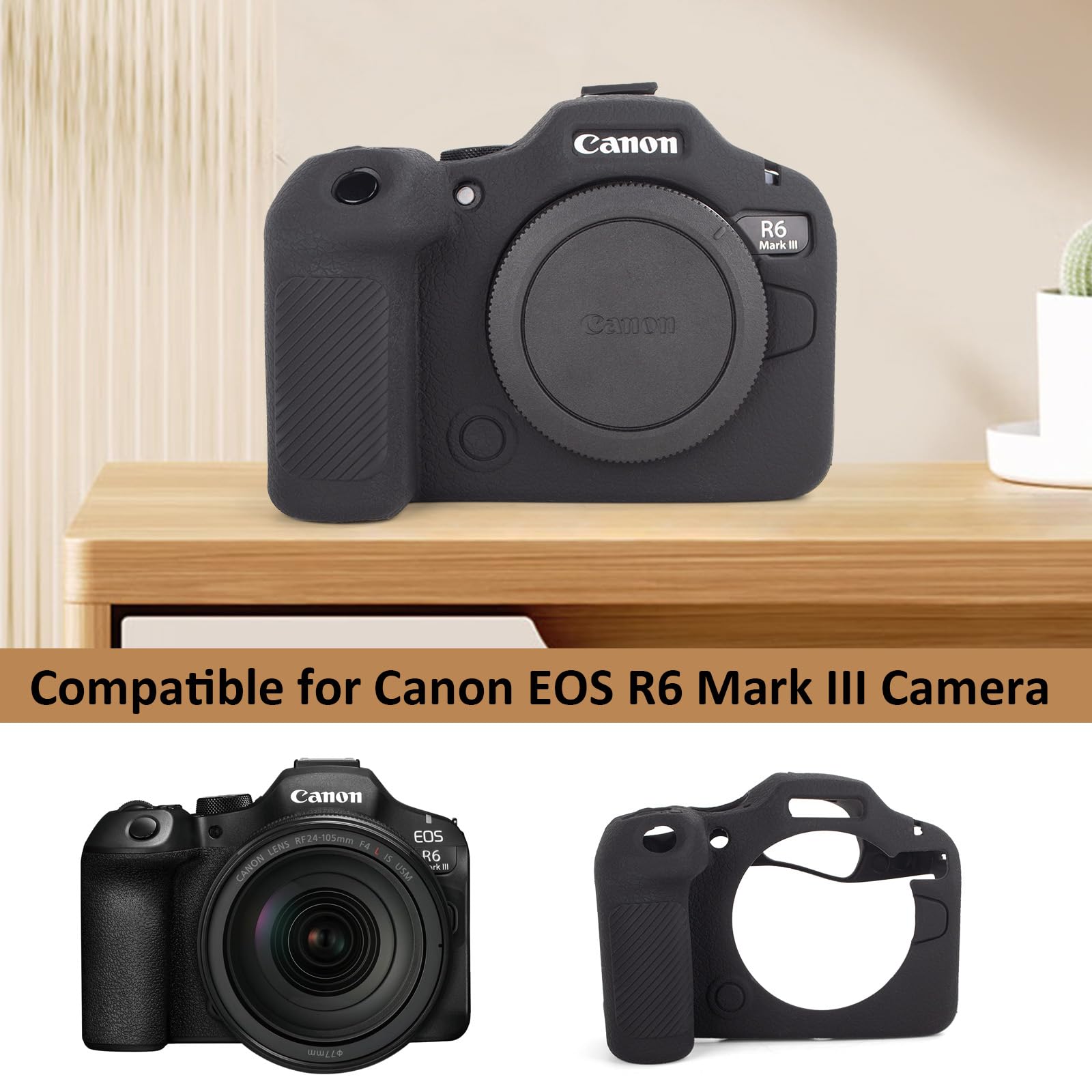 kinokoo Custodia per Canon EOS R6 Mark III, morbido silicone per fotocamera EOS R6 III/R6III/ R6 Mark III, Protezione completa con superficie opaca e impugnatura ergonomica - Nero