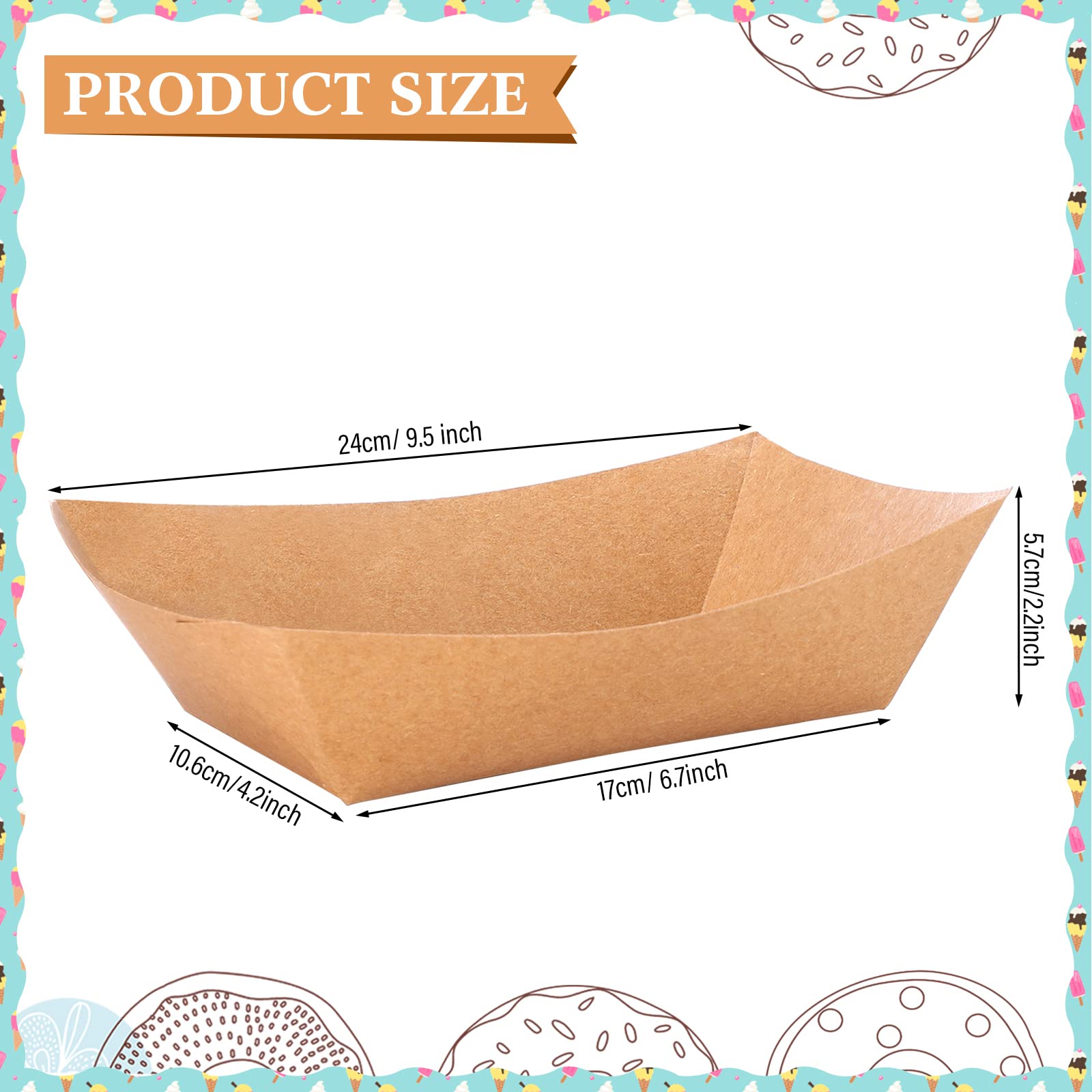 200 Pcs 5 lb Kraft Paper Food Trays Food Boats Bulk, Disposable Nacho Trays Kraft Paper Food Serving Tray Brown Food Holder Trays for Nachos, Tacos, Fries, Hot Dog, Corn, BBQ, Festivals, Party