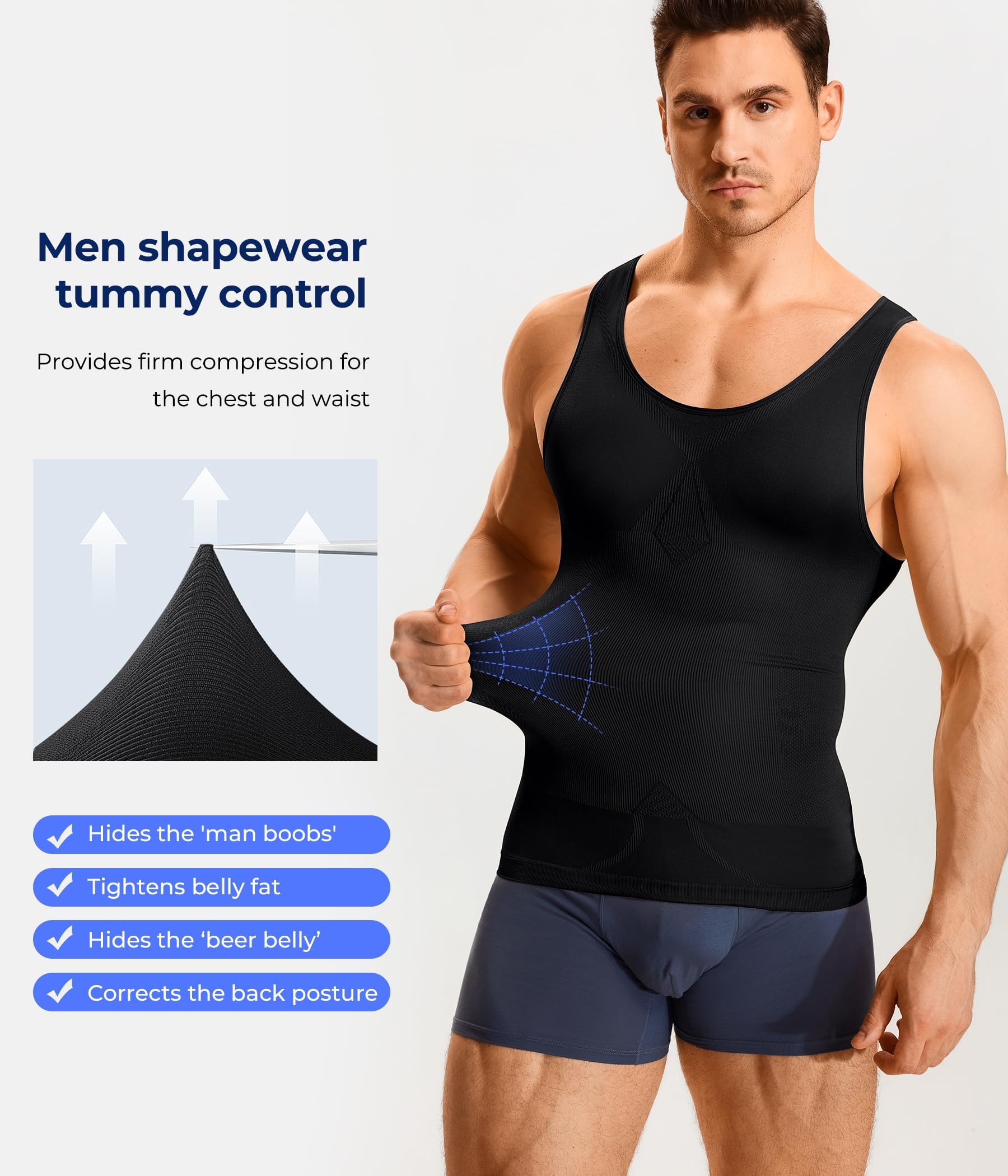 Junlan Débardeur Minceur Sculptant Homme, Gaine Ventre Plat Invisible, Gilet de Compression Forte Posture, sous-Vêtement Amincissant, Body Gainant