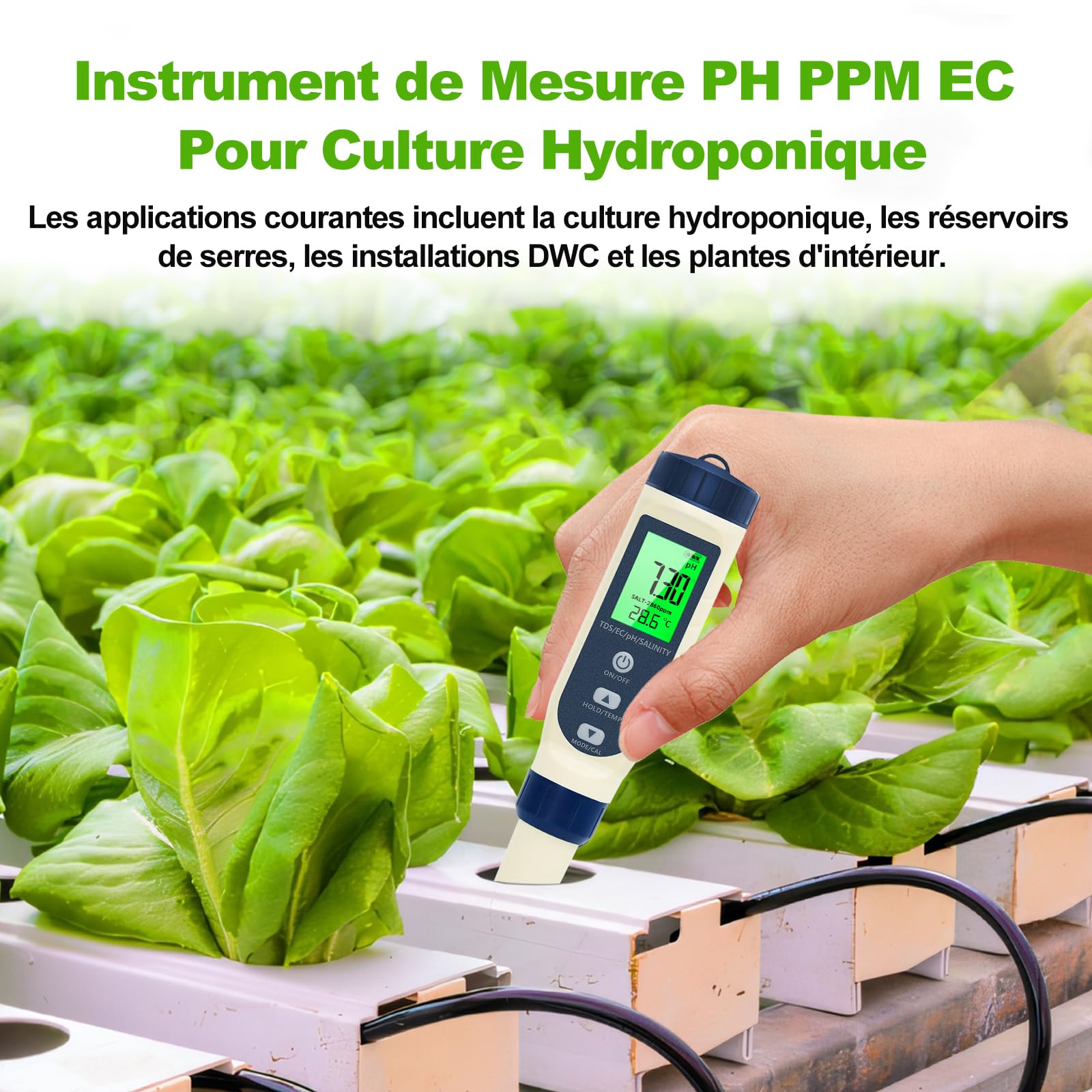 Pious Ph Metre 5 en 1 PH/TDS/EC/Salinité/Thermomètre Testeur ph Écran LCD Compensation Automatique de la Température