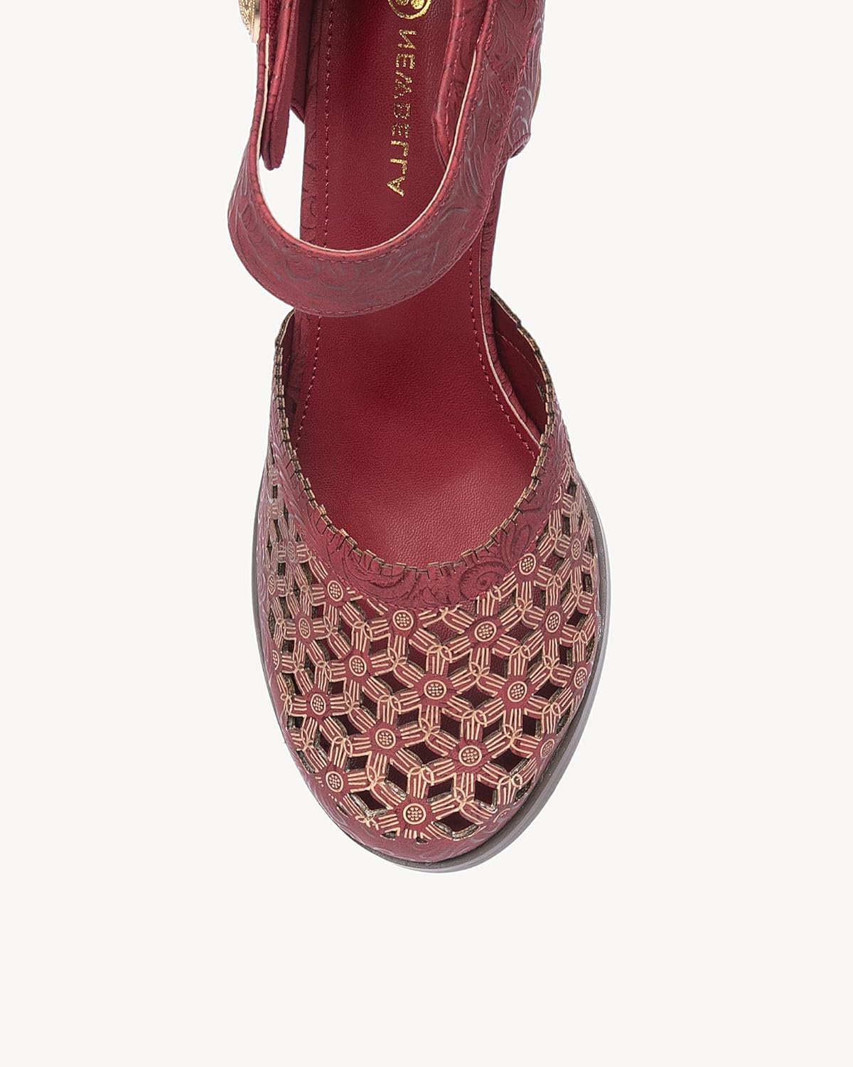 NEWBELLA Women’s Mary Janes Vintage Pumps with Adjustable Ankle Strap & Embossed Cutou Design, Comfortable Flared Heels for Casual & Dressy - Image 2