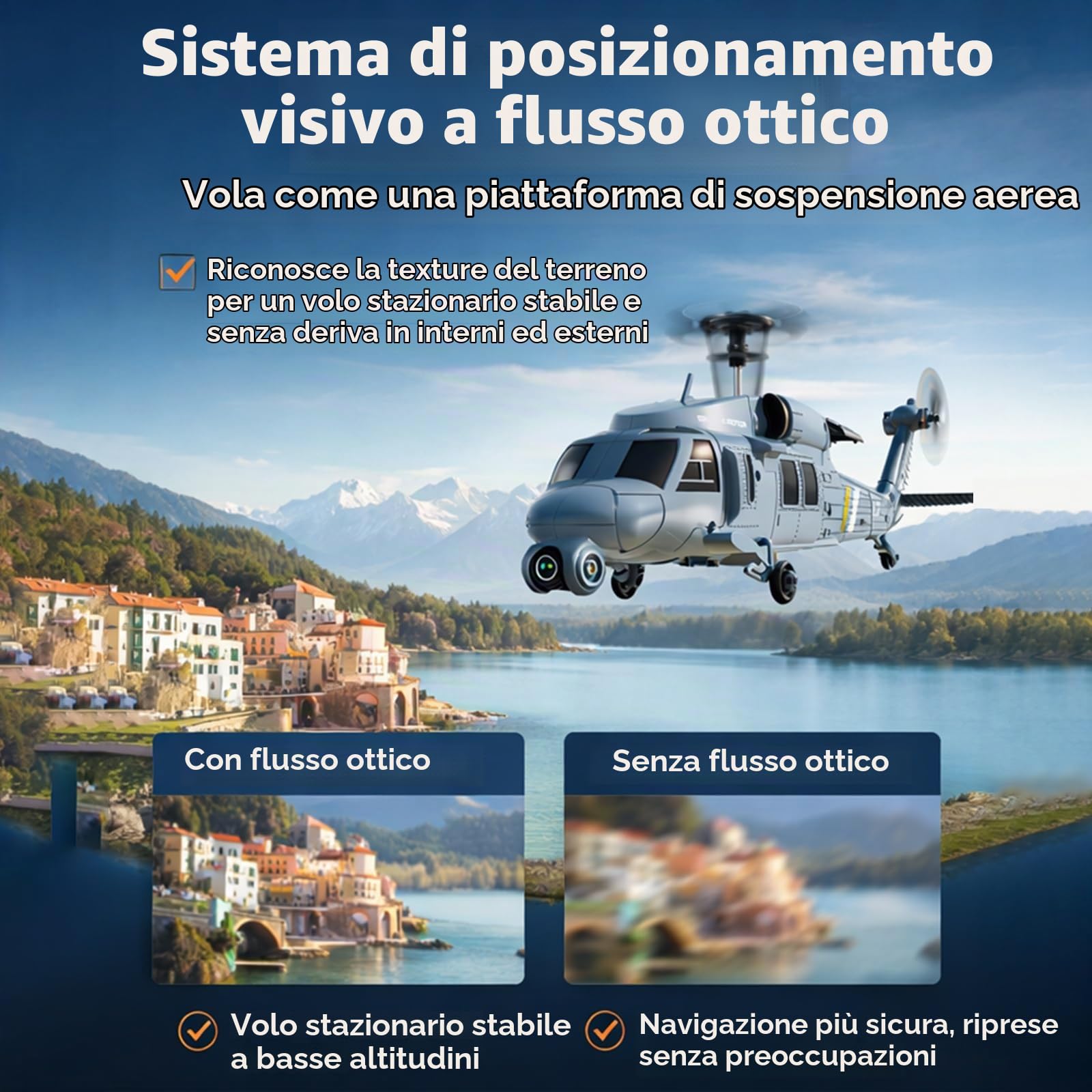 Elicottero RC Black Hawk Brushless 4CH elicottero radiocomandato intelligente con display HD integrato e GPS a flusso ottico per adulti 2 batterie