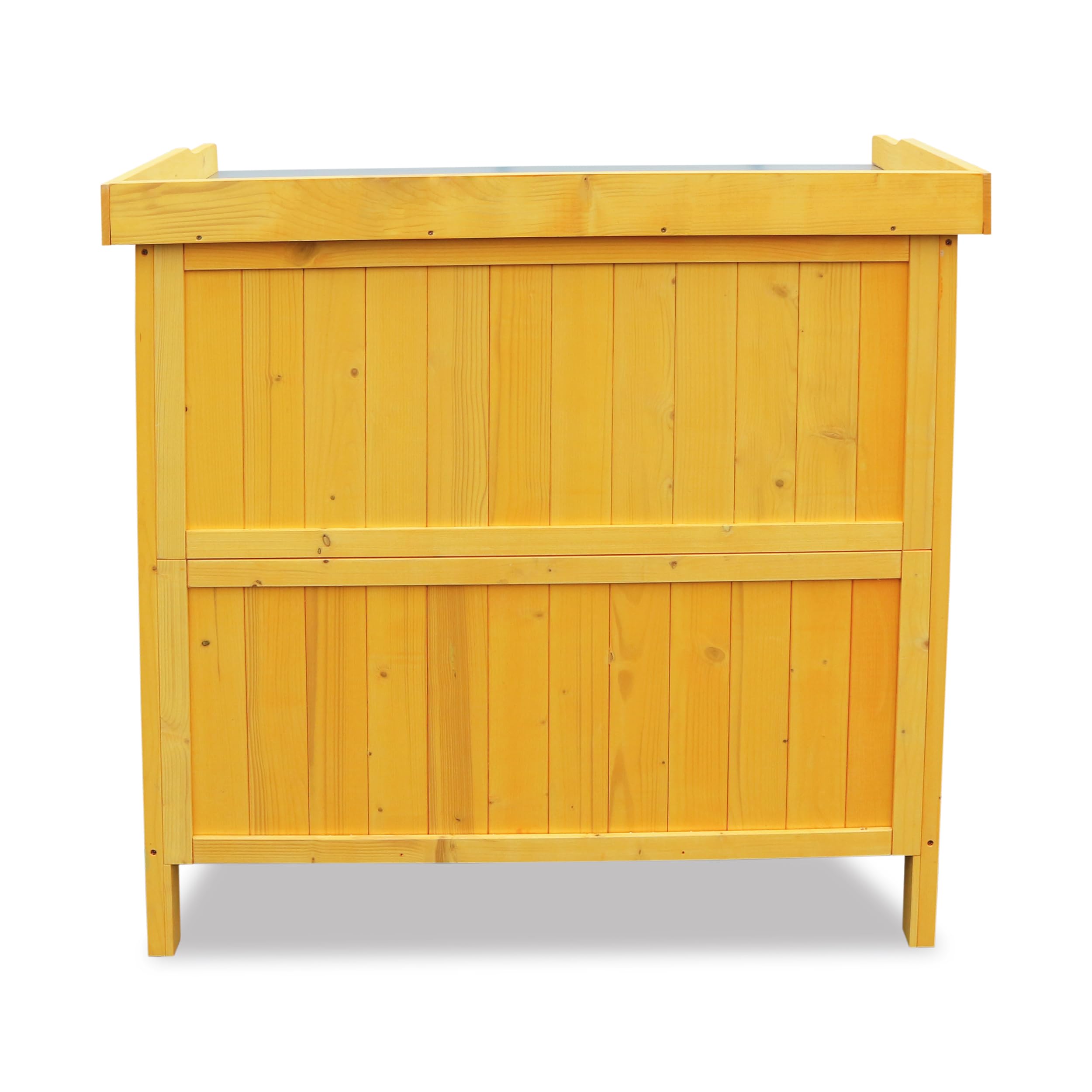 HABAU Gartenschrank Lino mit Arbeitsplatte aus Metall, Maisgelb | wetterfest lasiert aus FSC®-zertifiziertem Holz, 98 x 48 x 95 cm, ideal für Garten, Terrasse und Balkon