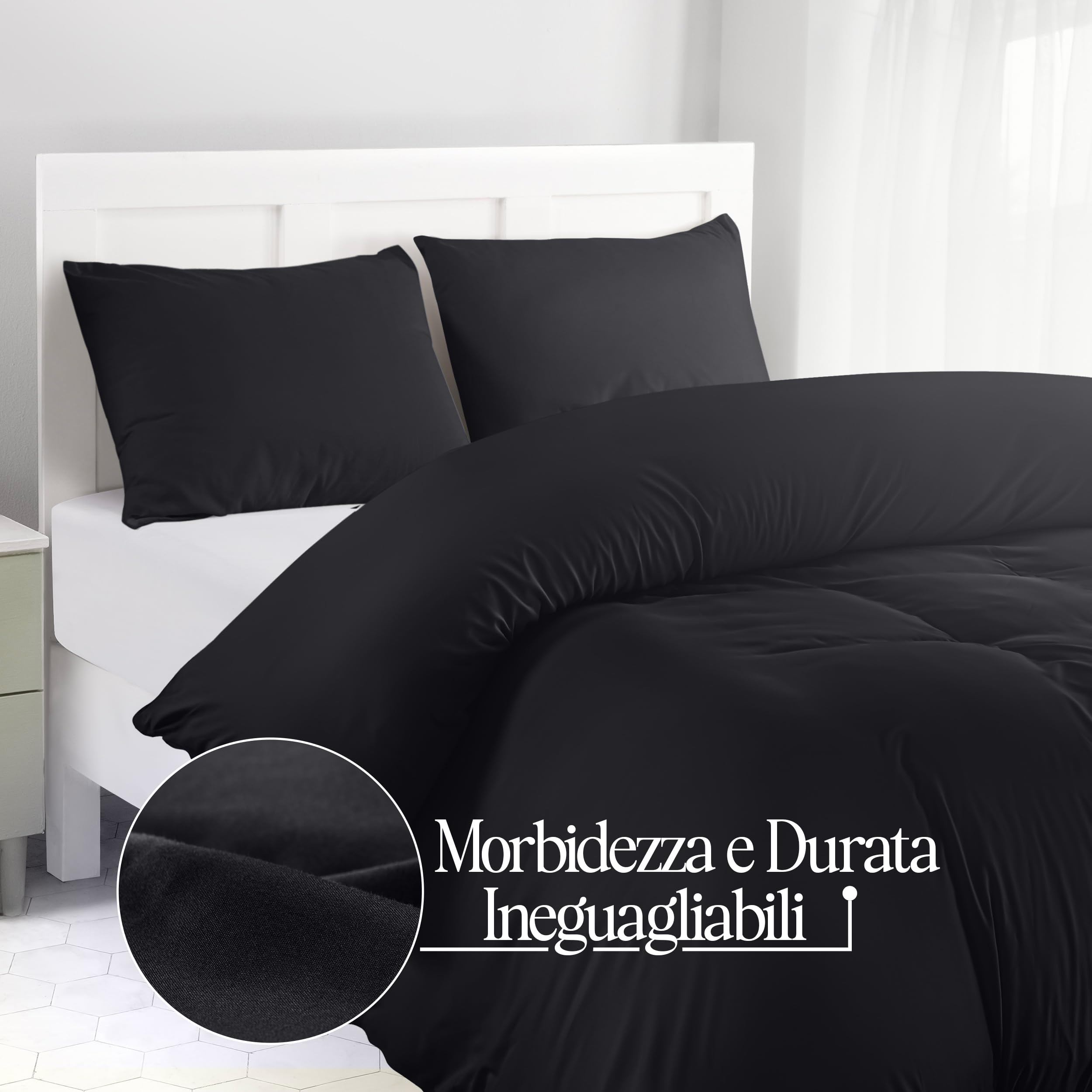 Utopia Bedding Copripiumino Una Piazza e Mezza - Microfibra Copripiumino 200x200cm + Federe 50x75cm - Nero