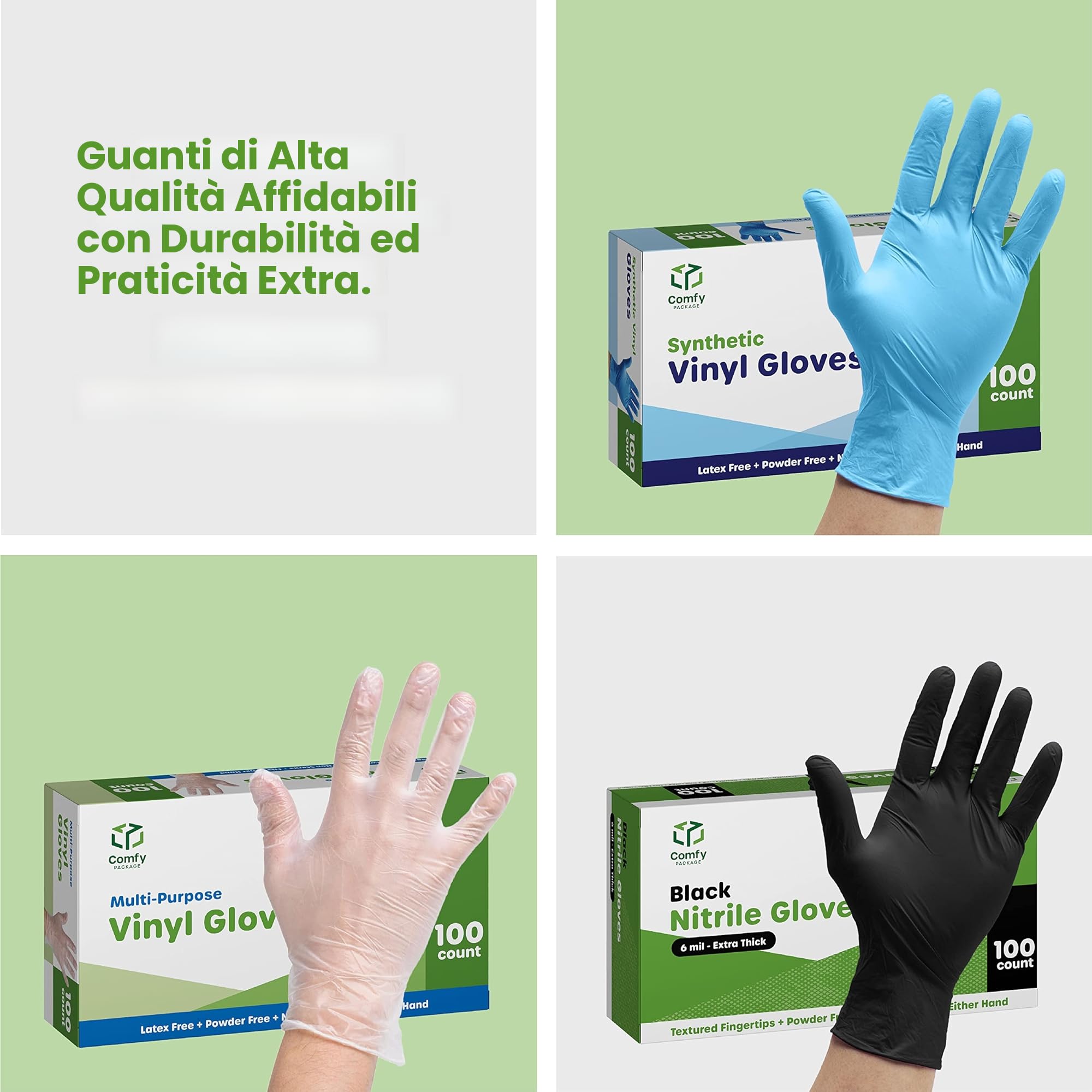 Comfy Package [100 Pezzi Guanti in Nitrile Blu, Guanti Monouso - 4 Mil, Senza Lattice e Gomma, Senza Polvere, Non Sterili - Taglia Grande