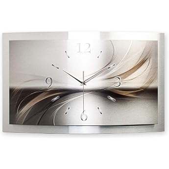 Kreative Feder Silverline 3D Designer Wall Clock in Modern Metallic Design; Quiet Radio-Controlled Clock with Shiny Motif Available in Two Sizes Silverline 50 x 30 cm Quiet Radio-Controlled Clockwork