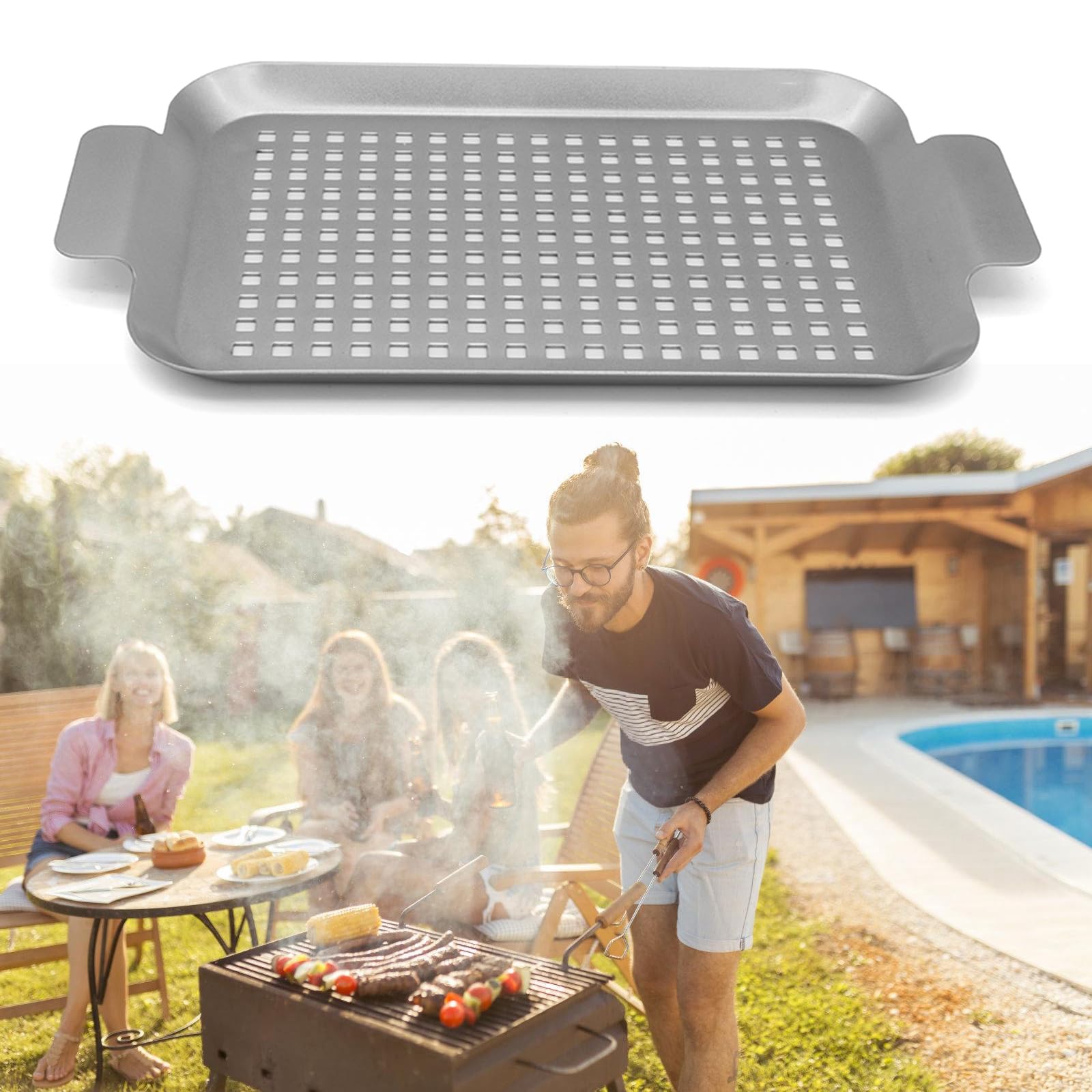 2 szt. zewnętrzna patelnia grillowa taca metalowa patelnia do grilla z otworami i uchwytem naczynie do pieczenia w piekarniku ciasteczka piekarnik naczynie do pieczenia ciasteczka