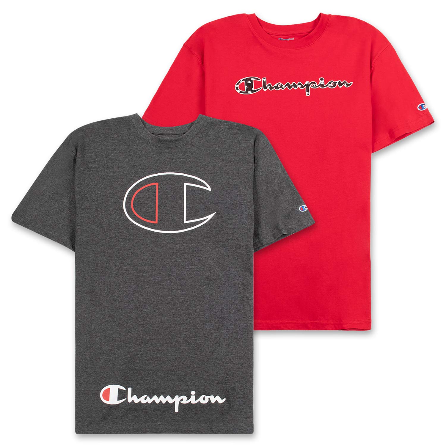 Champion Big and Tall T Shirts for Men – 2 Pack Graphic Mens Big and Tall Tees Charcoal/Red