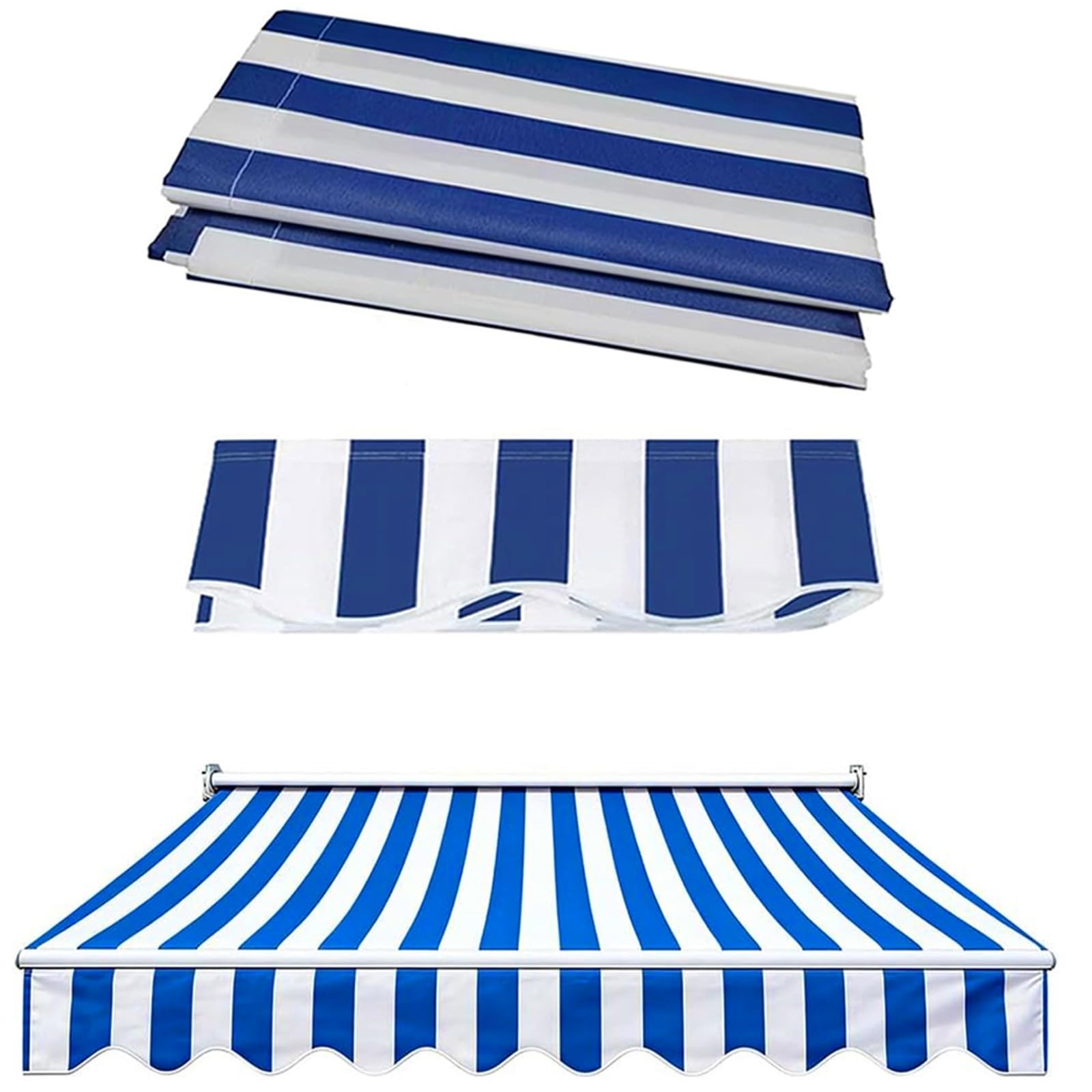 ROFBIHG Manual Awnings Replacement Fabric Cloth for Patio, Stripe Sun Shade Awning Cover, Outdoor Retractable Sunshade Cover Replacement Canvas for Patio Awning(Blue,3x2m (10x6.5ft))