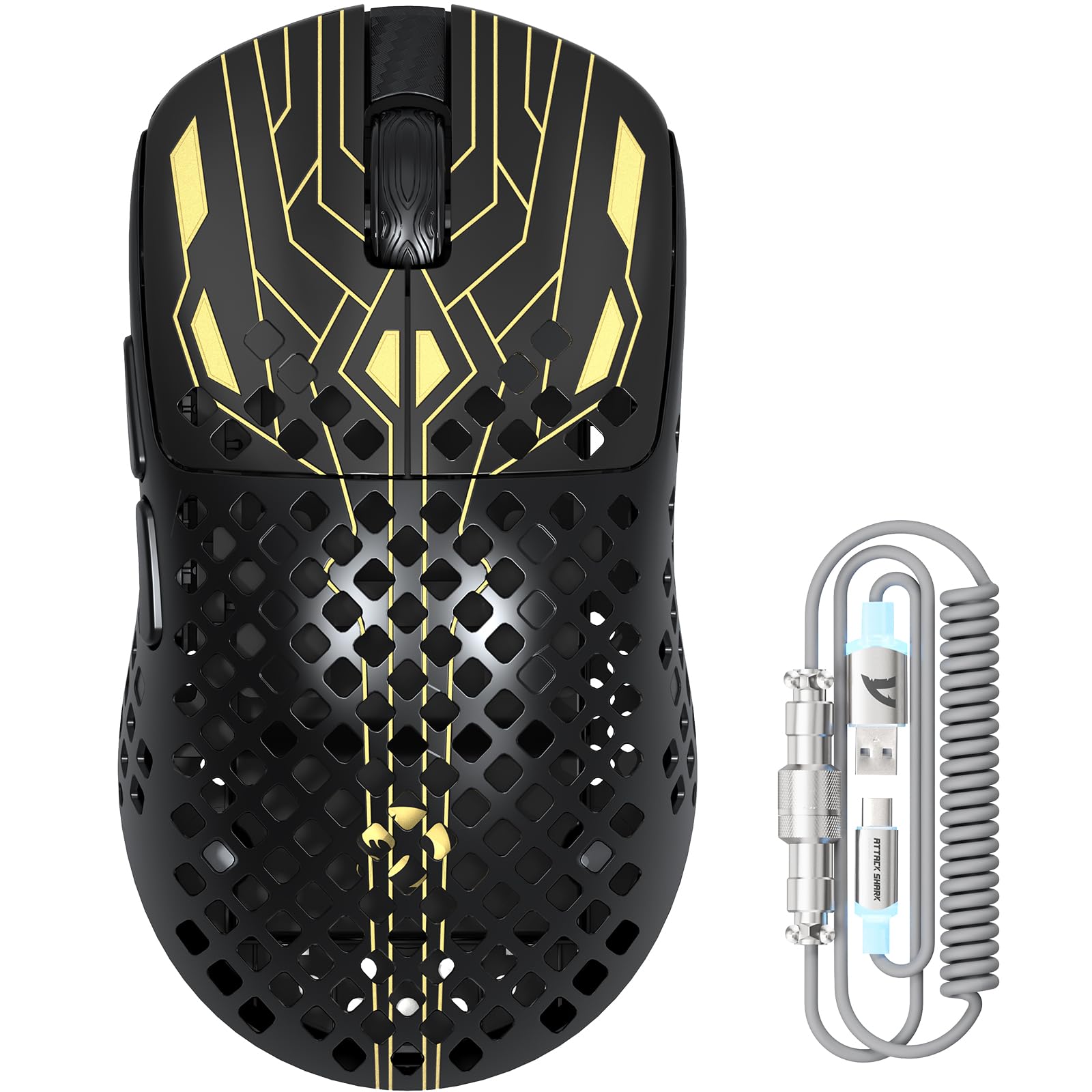 MAMBASNAKE M2 Ultra-Lightweight Wireless Gaming Mouse, PAW3395PRO Sensor 40000 DPI, 41g Carbon Fiber, Mouse Coiled Cable, Tri-Mode 2.4G/Bluetooth/Wired, 100M Clicks, Cloud Driver, Ergonomic Design - 1