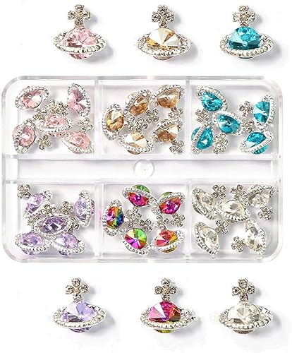 Dijes de uñas de planeta 3D, 30 piezas de diamantes de imitación brillantes con forma de Saturno Y2K, joyas de cristal de diamante para decoración