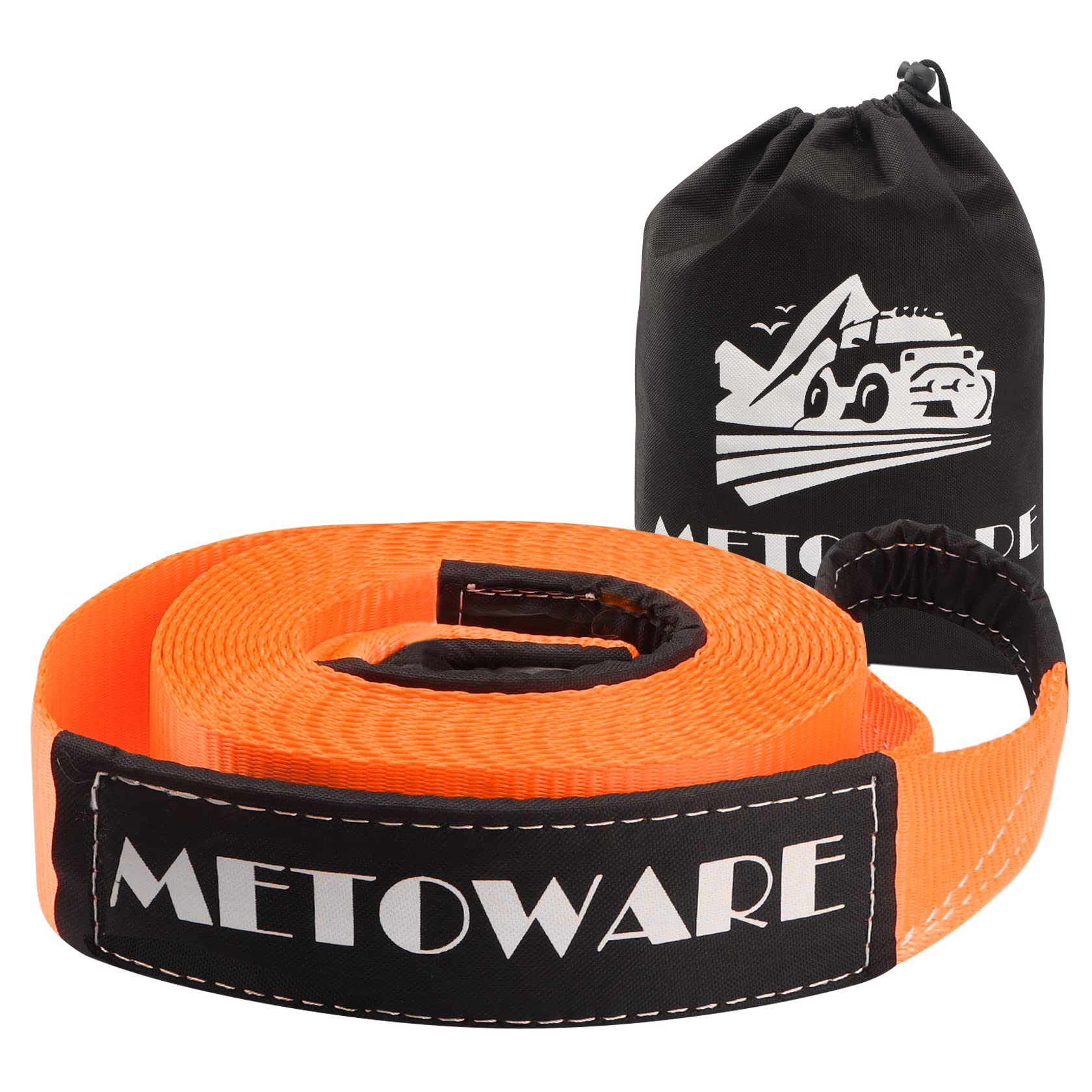 METOWARETow Strap 3'' × 30ft Recovery Strap, Heavy Duty Tow Straps with 35,000 lb Capacity, Triple Reinforced Loop Straps, Emergency Off Road Towing Rope, Extreme Water-Resistant (Orange)